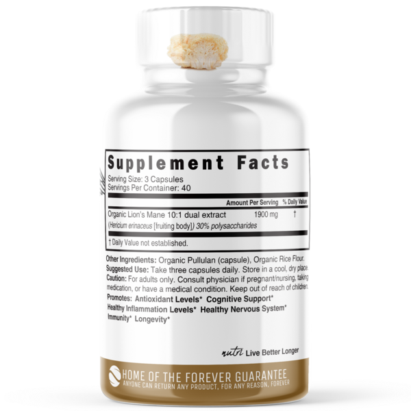 Nutri Organic Lions Mane Supplement Capsules, 120 ct