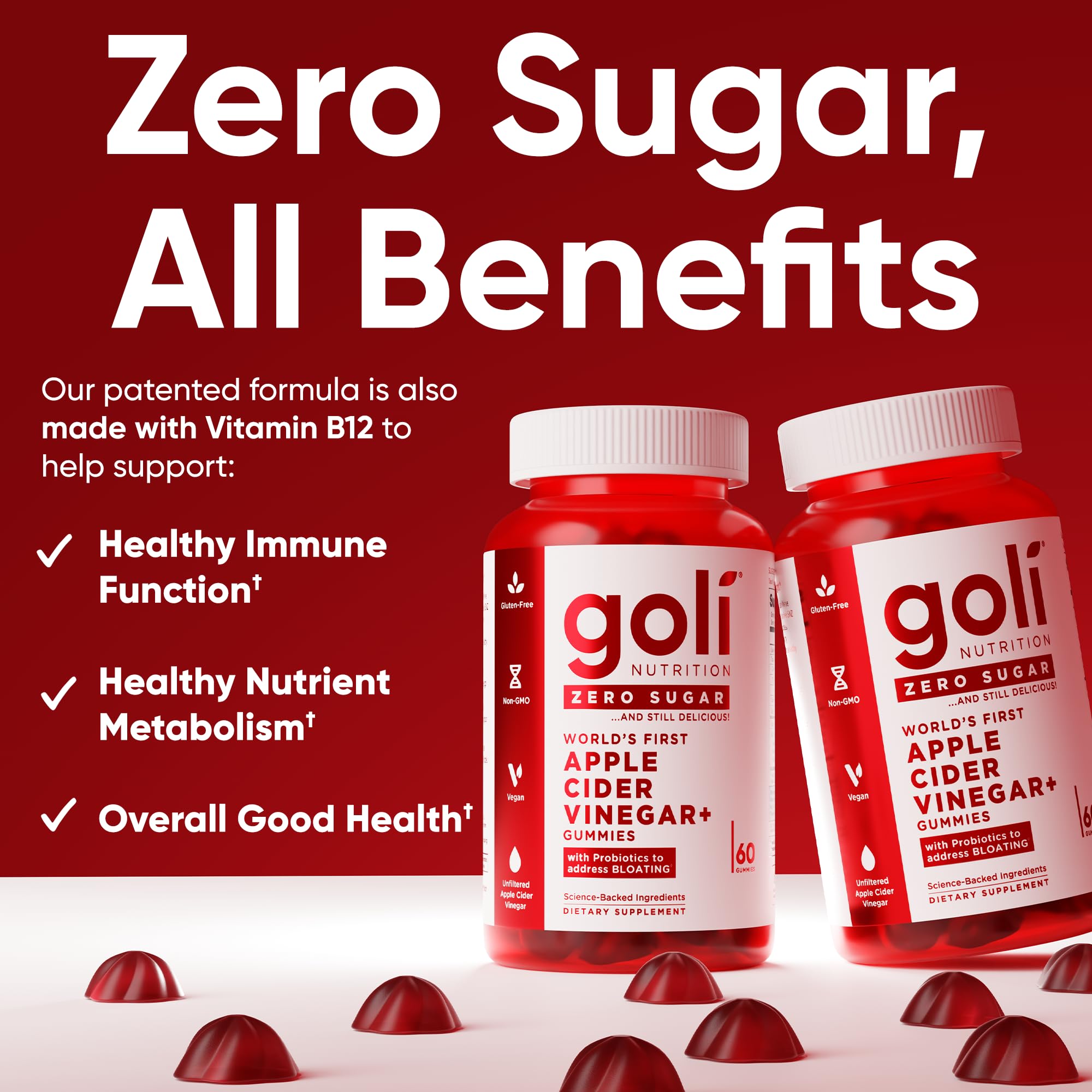 Goli Zero Sugar Apple Cider Vinegar, 60 Gummies