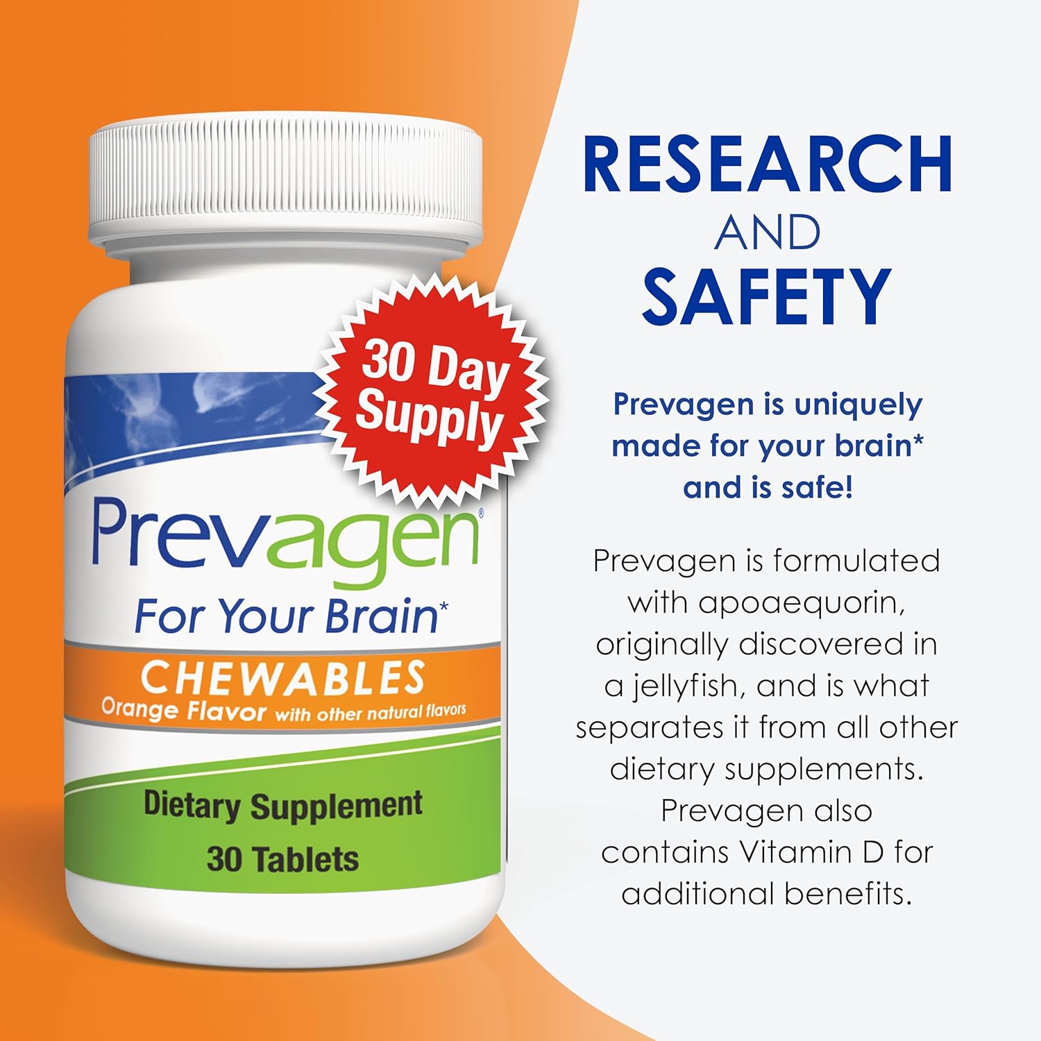 Prevagen® Regular Strength Orange Flavor Chewables 10mg, 30 CT