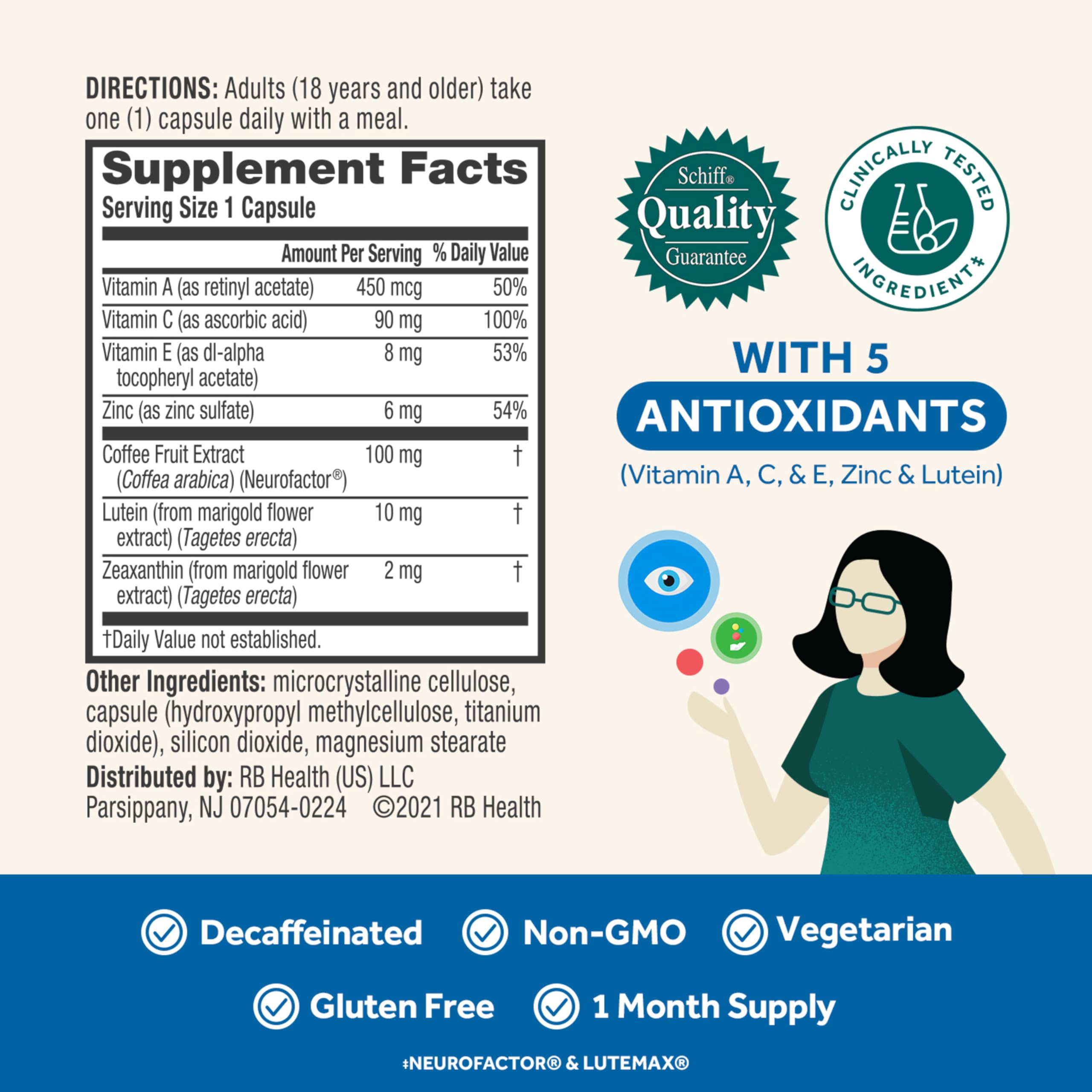 NEURIVA Brain + Eye Supplement for Memory, 30ct Capsules