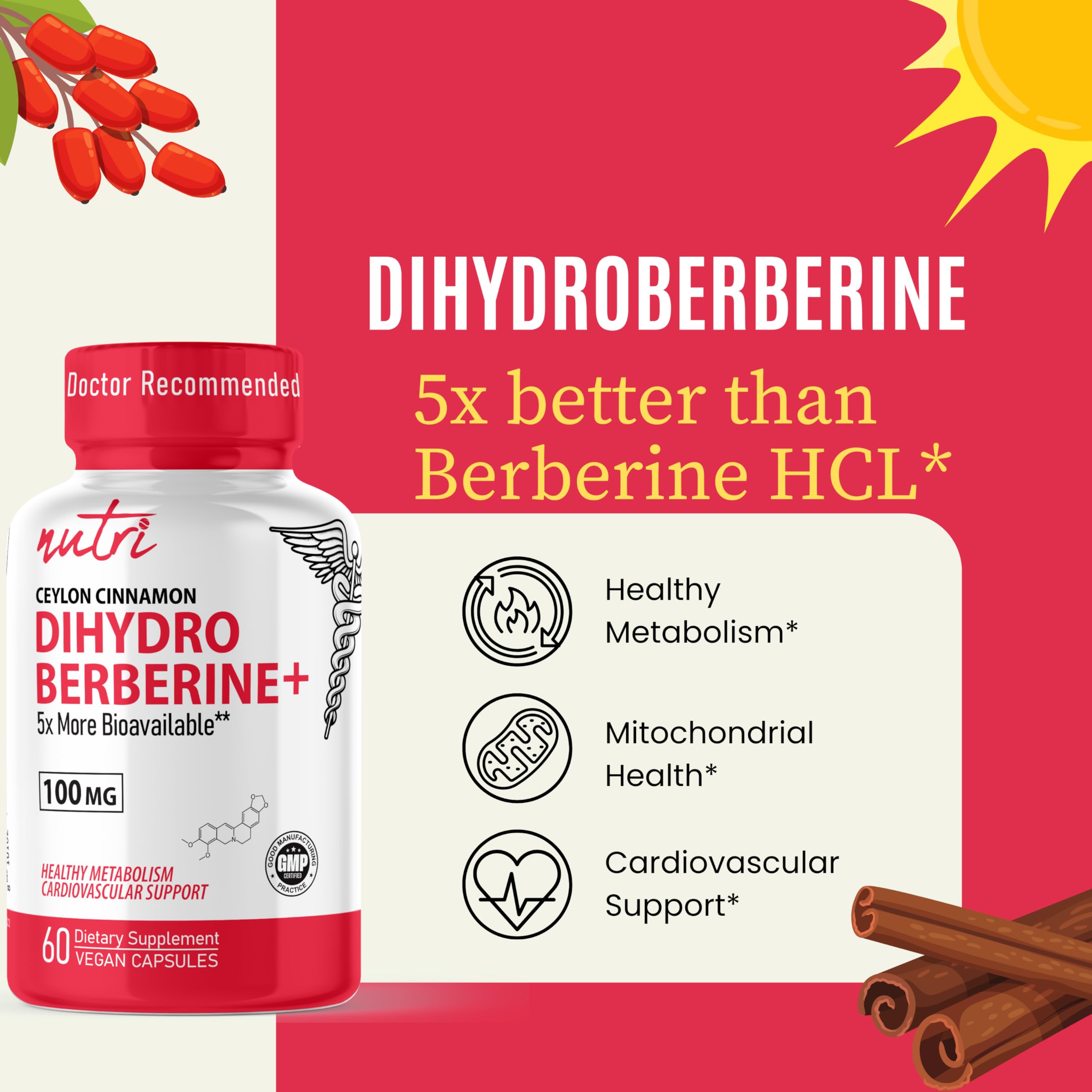 Nutri Dihydroberberine+ Supplement With Ceylon Cinnamon 100mg, 60 Capsules