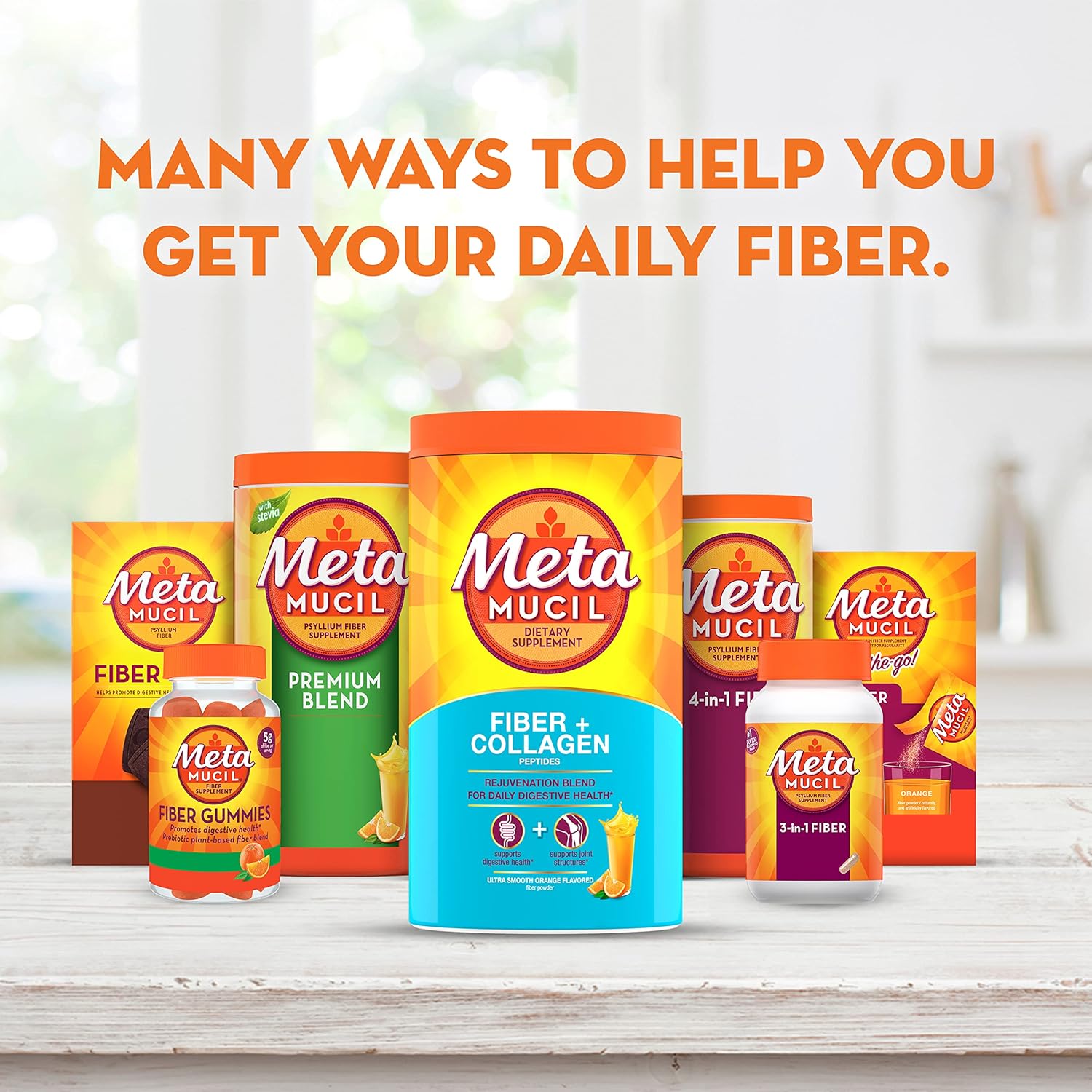 Metamucil Daily Fiber + Collagen, 3-in-1 Orange Flavored, 90 Doses