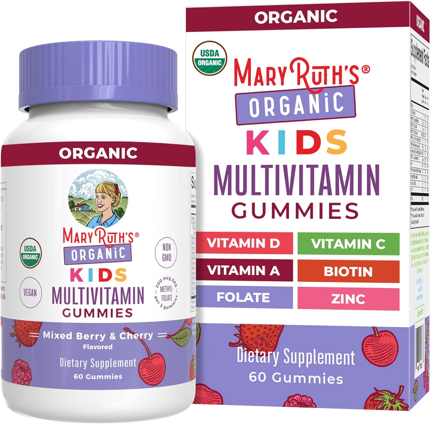 MaryRuth Organics Kids Multivitamin Vitamins, 60 Gummies