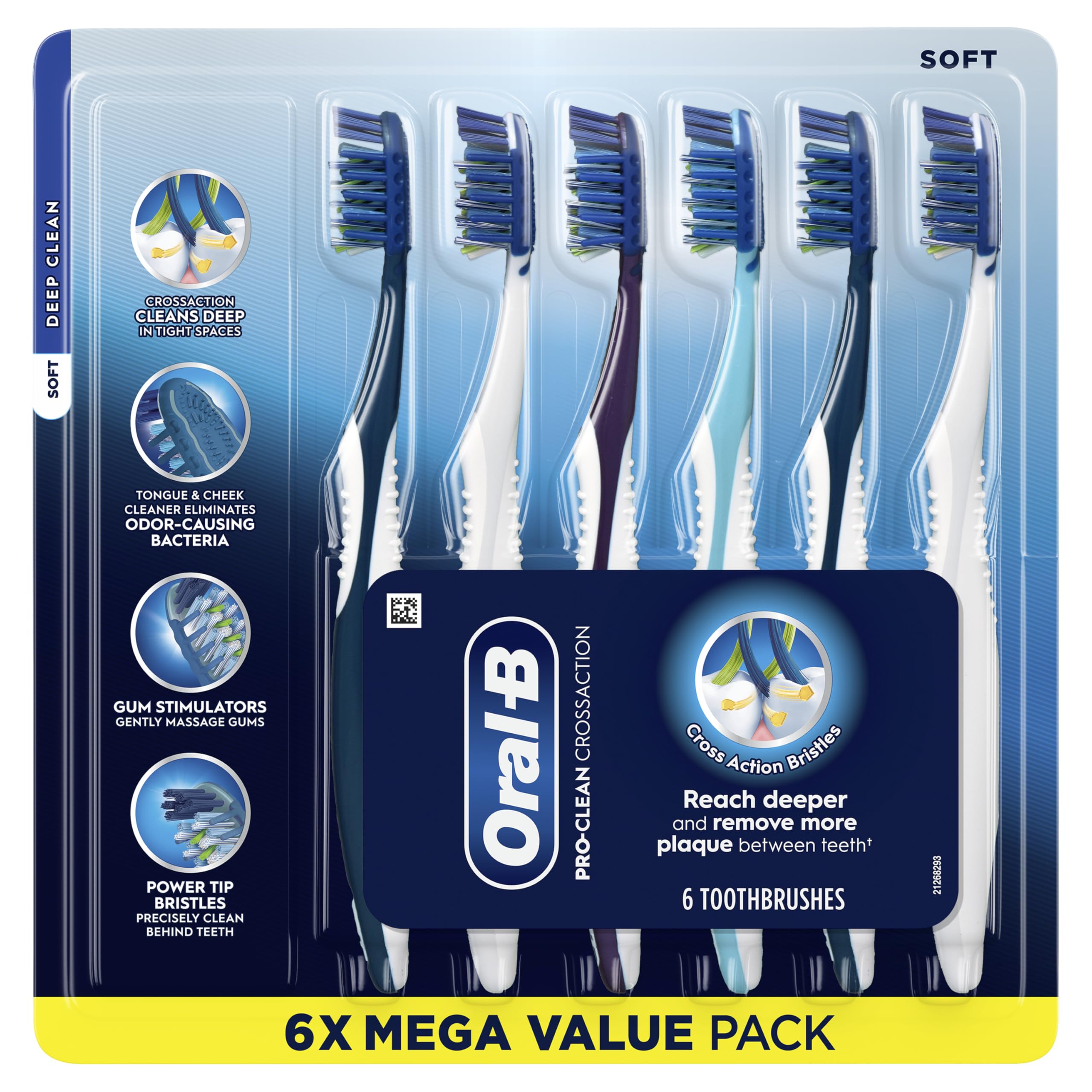Oral-B Pro Clean Cross Action Toothbrushes, Deep Plaque Removal, 6 Count