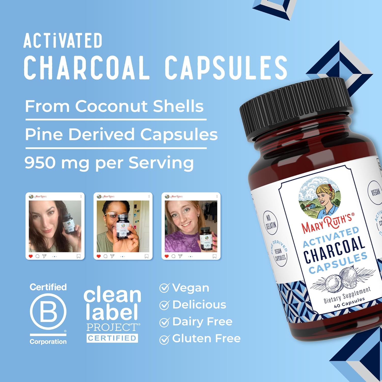 MaryRuth Organics Activated Charcoal, 40 Capsules