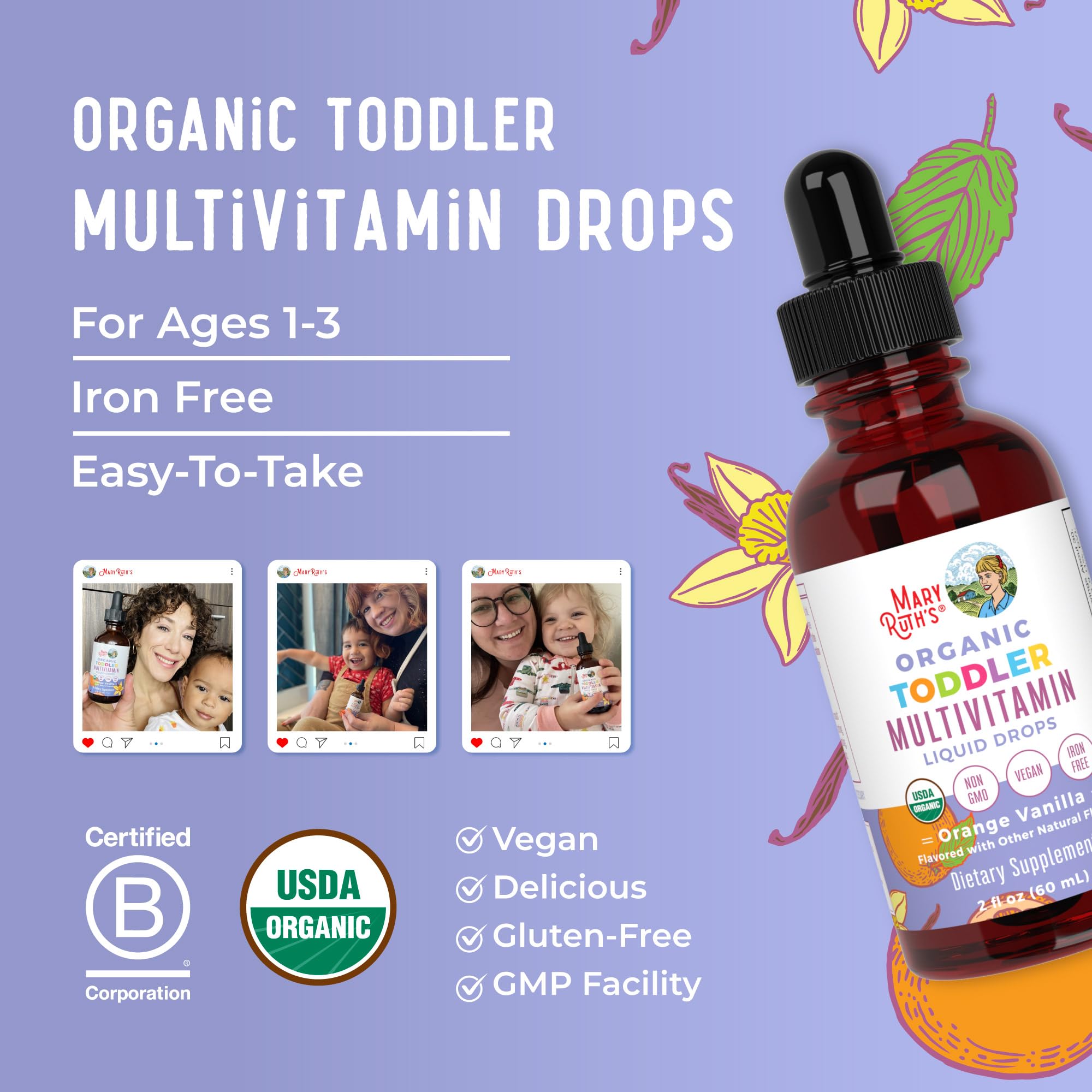 MaryRuth Organics Multivitamin & Multimineral with Iron for Toddlers, 2 Fl Oz