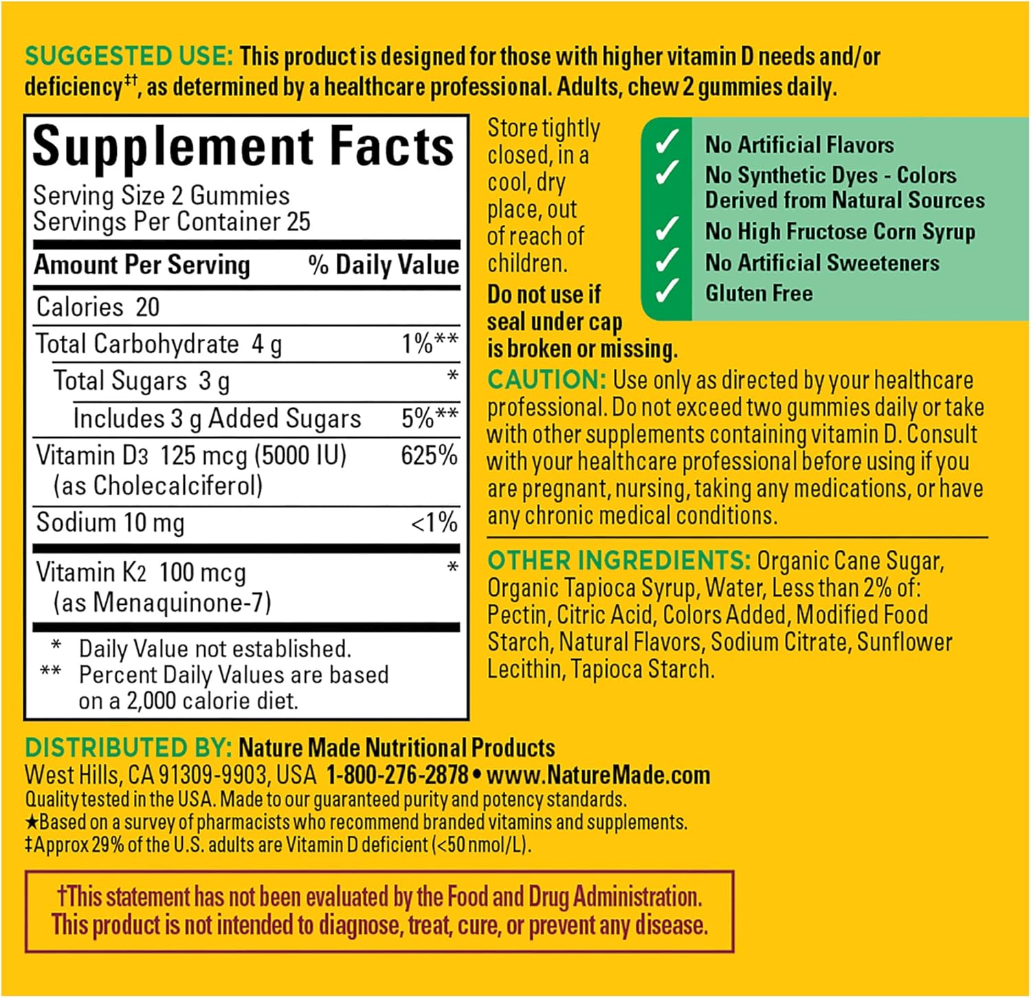 Nature Made Vitamin D3 K2 Gummies, 50 Gummy Vitamins