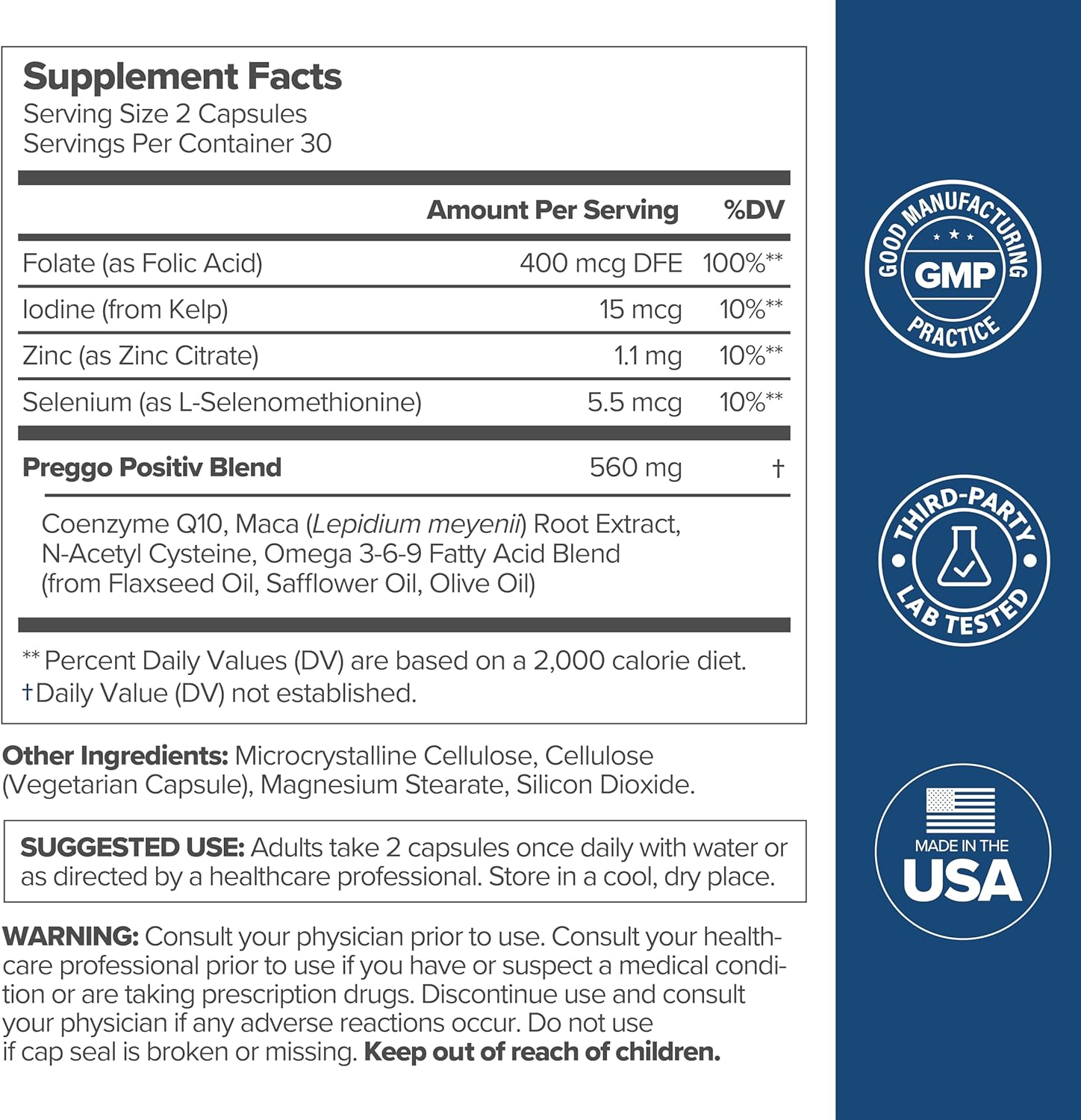 O Positiv Preggo TTC + CoQ10 Support, 60 Capsules