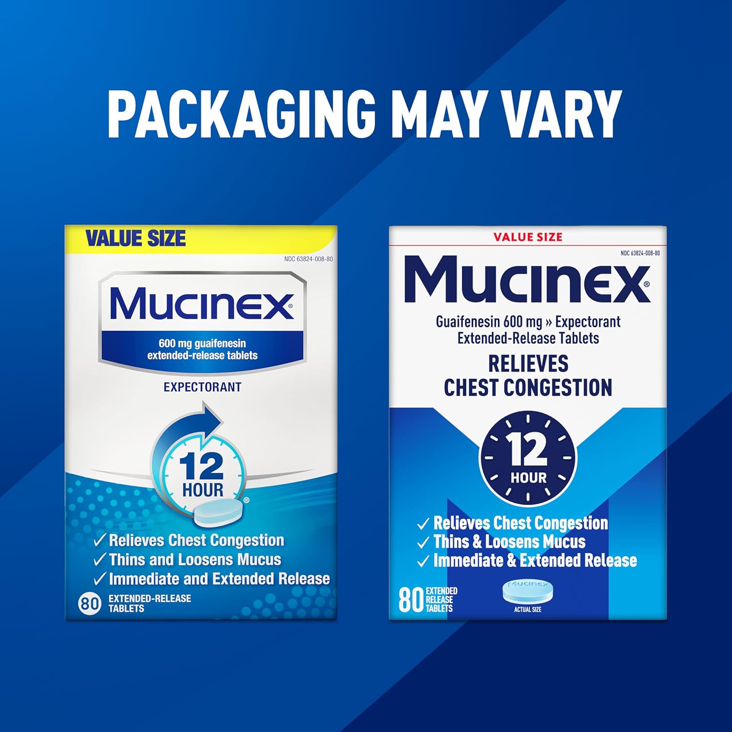 Mucinex 12 Hour Chest Congestion Relief, 80 Bi-Layer Tablets