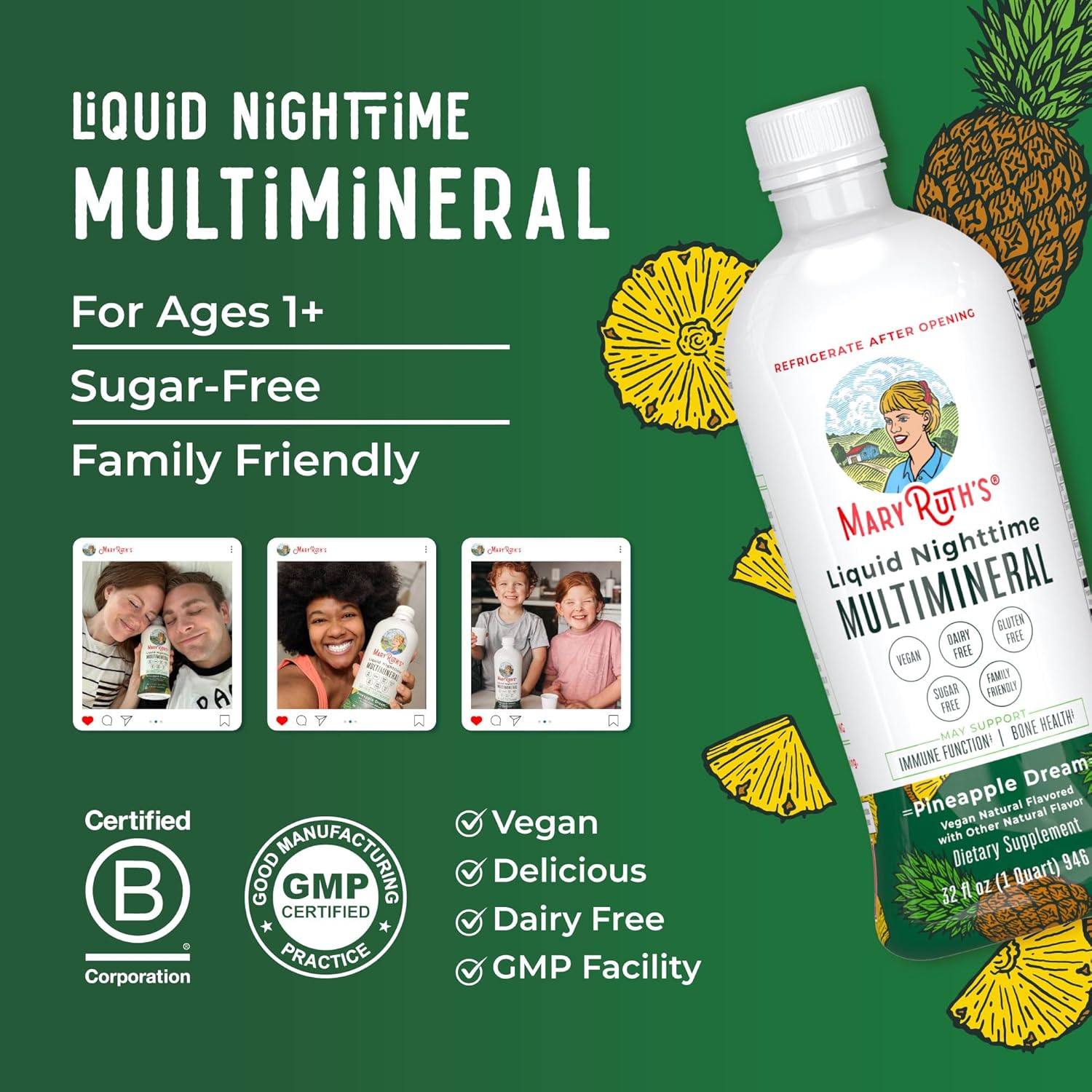 MaryRuth Organics Liquid Nighttime Multimineral, 32 Oz