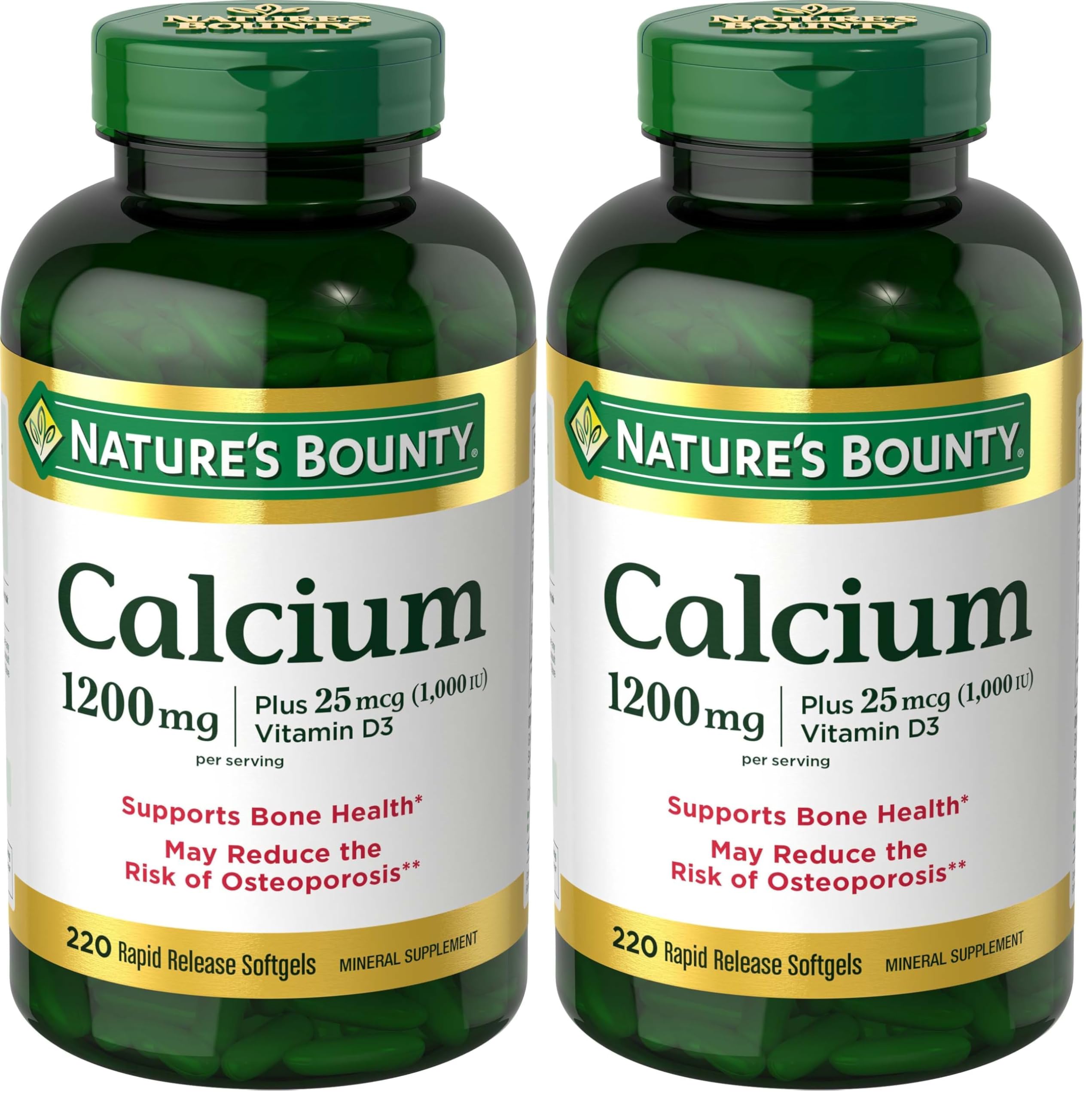 Nature’s Bounty Calcium 1200 mg, D3 1000 IU, 220 Softgels