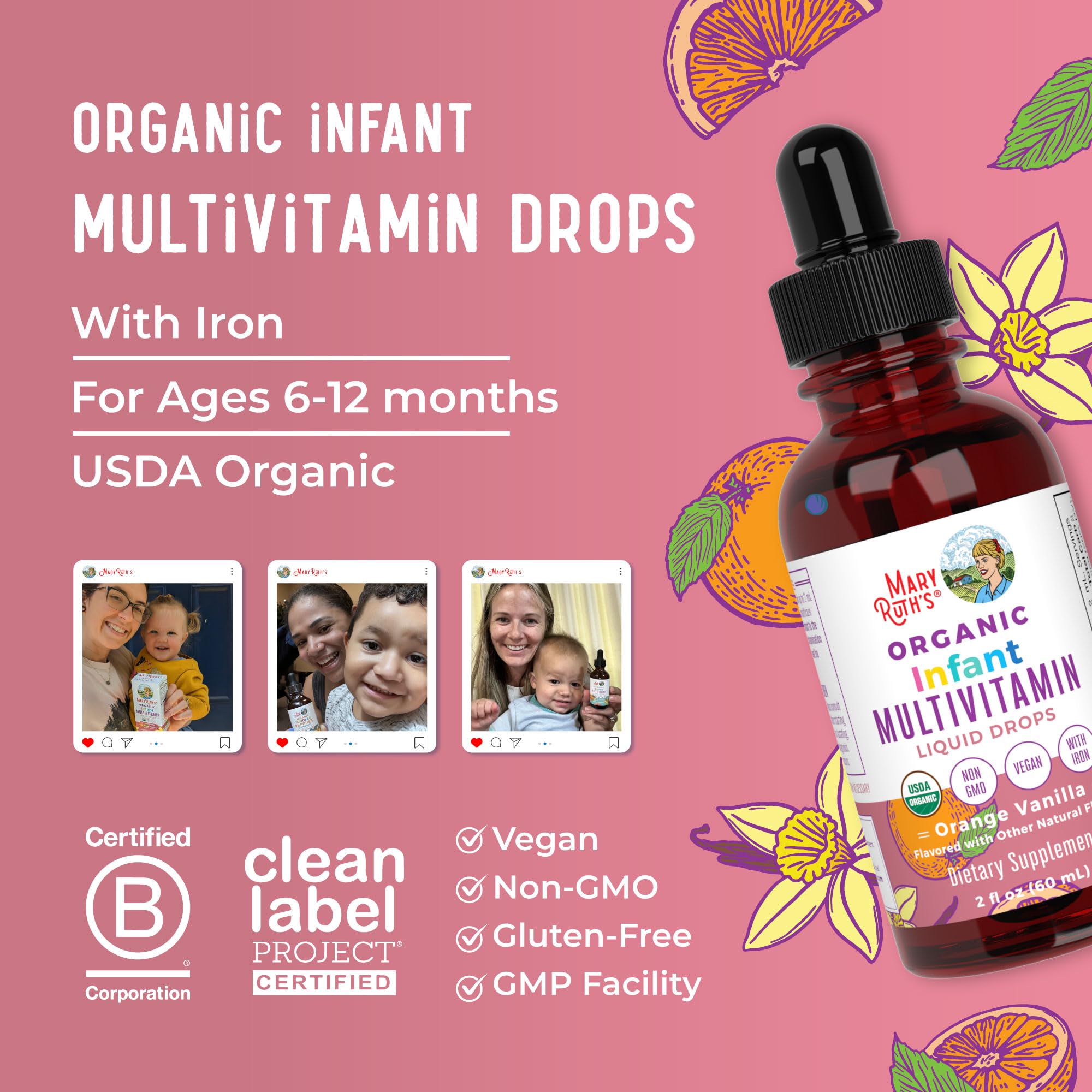MaryRuth Organics Multivitamin & Multimineral with Iron for Toddlers, 2 Fl Oz