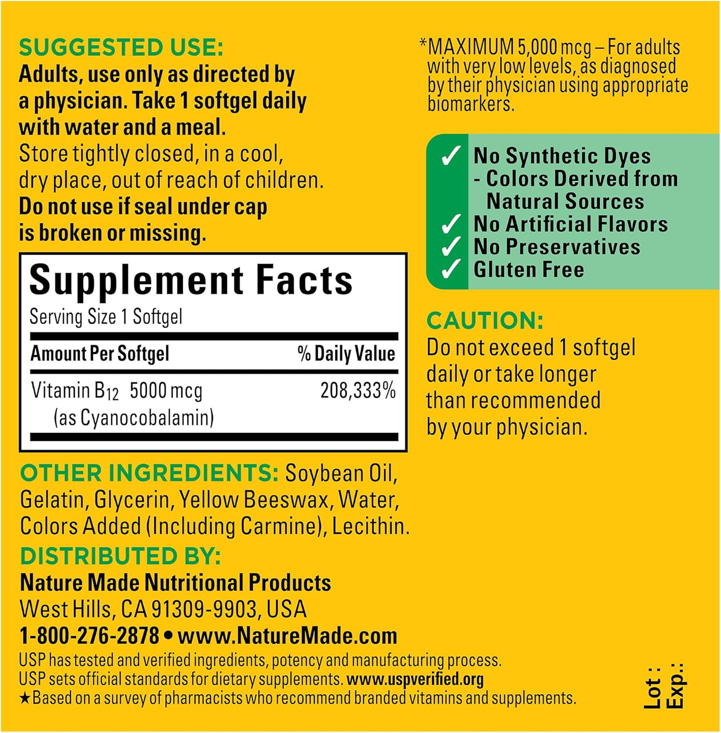Nature Made Maximum Strength Vitamin B12 5000 mcg, 60 Softgels