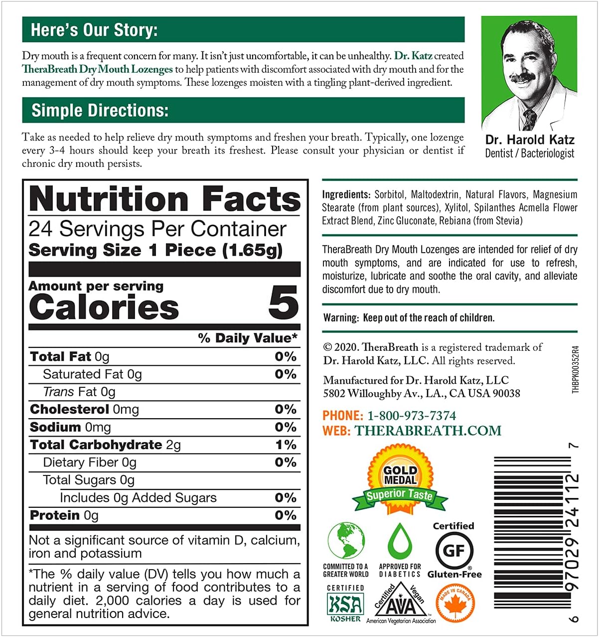 TheraBreath Dry Mouth Dentist Formulated Sugar-Free Lozenges, Mandarin Mint, 24 Count