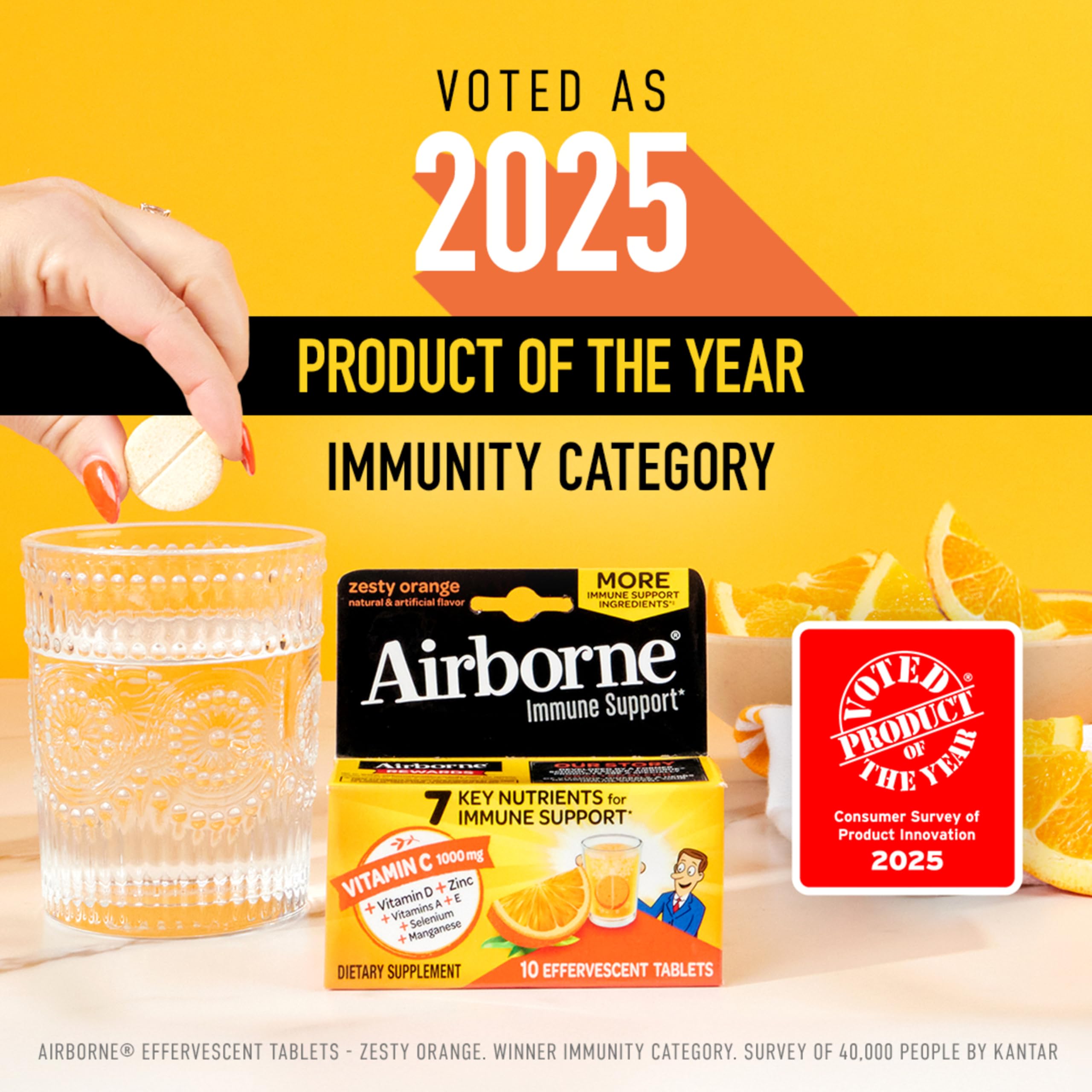 Airborne 1000mg Vitamin C, Effervescent Tablets, 3 Flavors