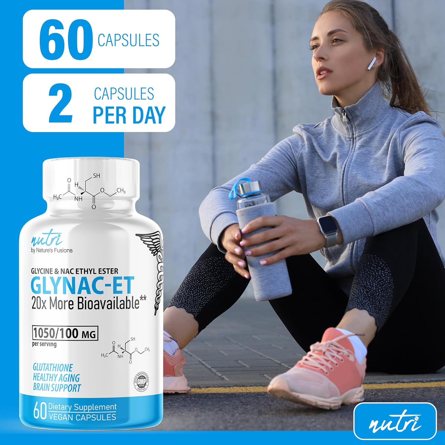 Nutri GlyNACET (Glycine W/ NAC Ethyl Ester, Molybdenum & Selenium) 1050/100mg, 60 Capsules