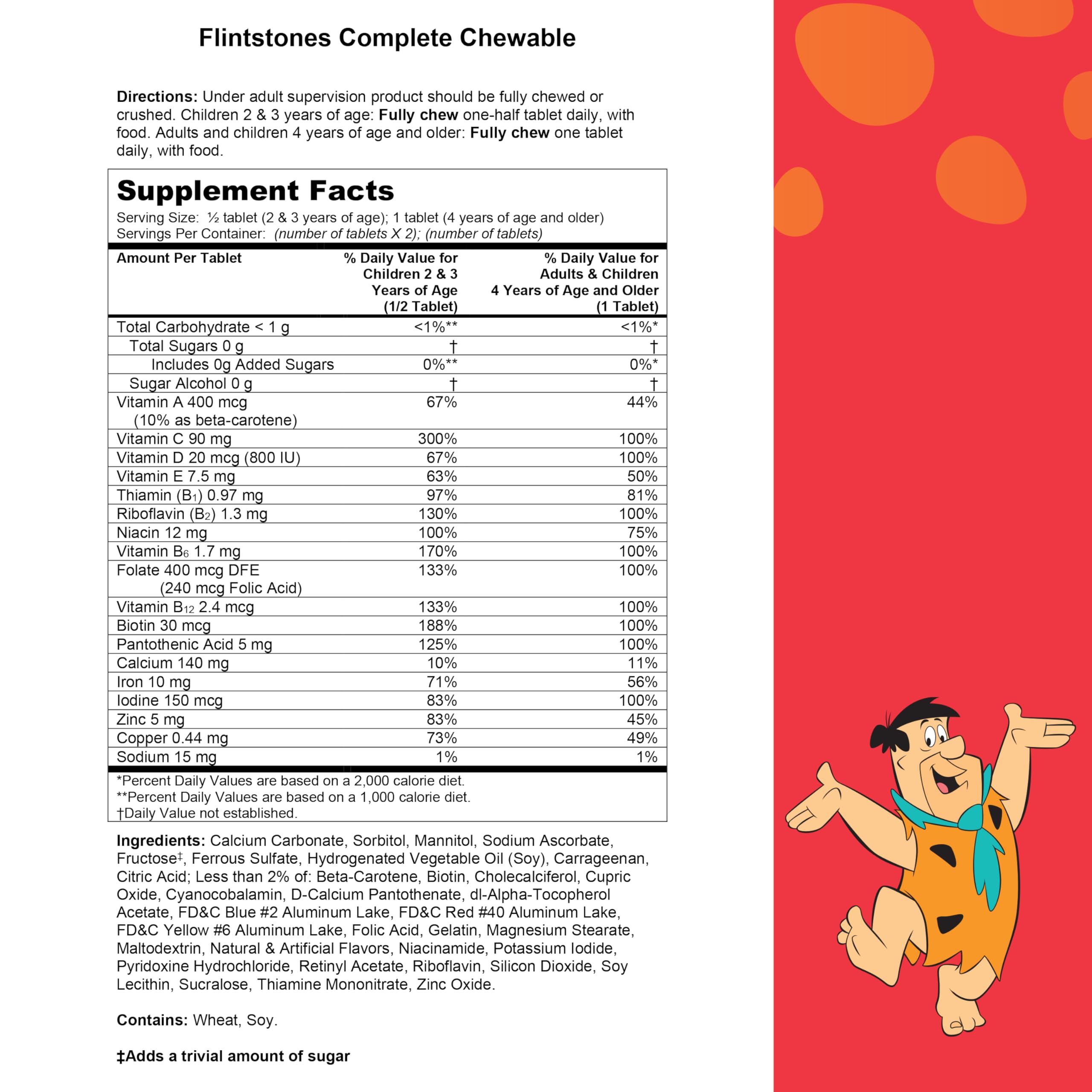 Flintstones Chewable Kids Vitamins, Complete Multivitamin for Kids and Toddlers with Iron, Calcium, Vitamin C, Vitamin D & More, 180ct
