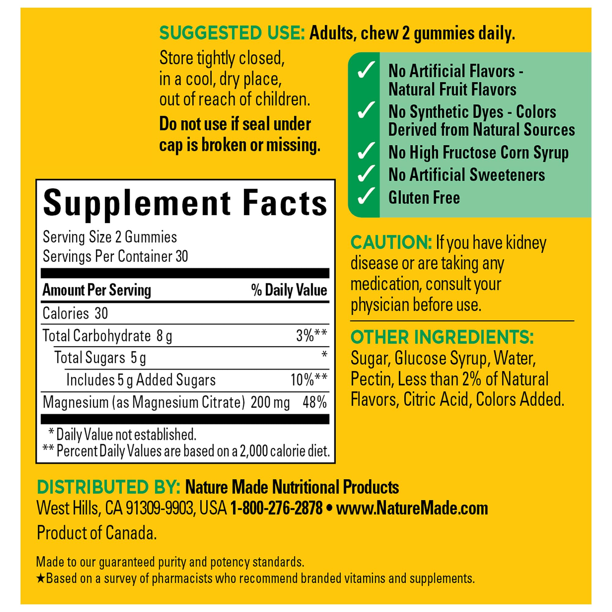 Nature Made High Absorption Magnesium Citrate 200 mg per serving, Magnesium Supplement for Muscle, Nerve, Bone and Heart Support, 60 Magnesium Gummies, 30 Day Supply