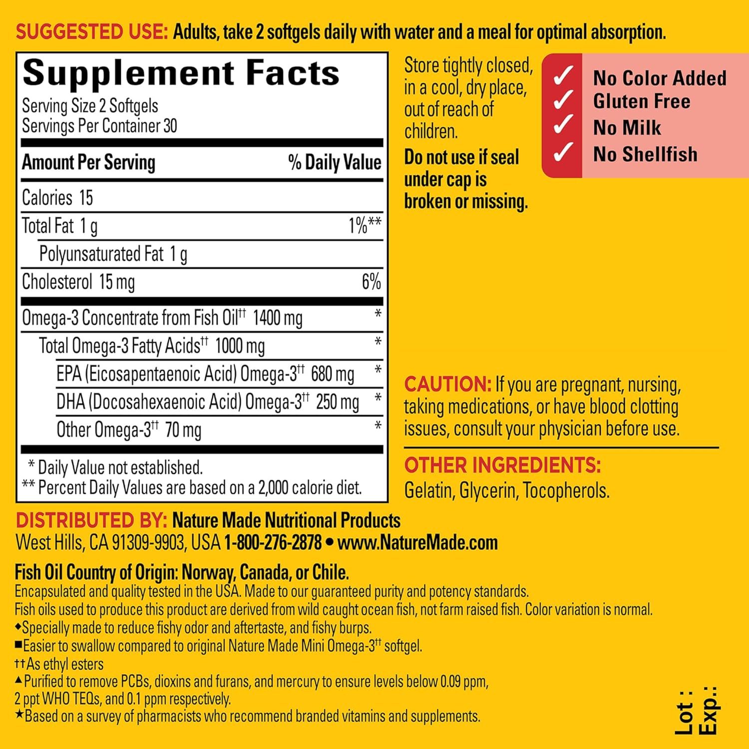 Nature Made Extra Strength Fish Oil Omega 3 1400 mg Minis, 60 Softgels