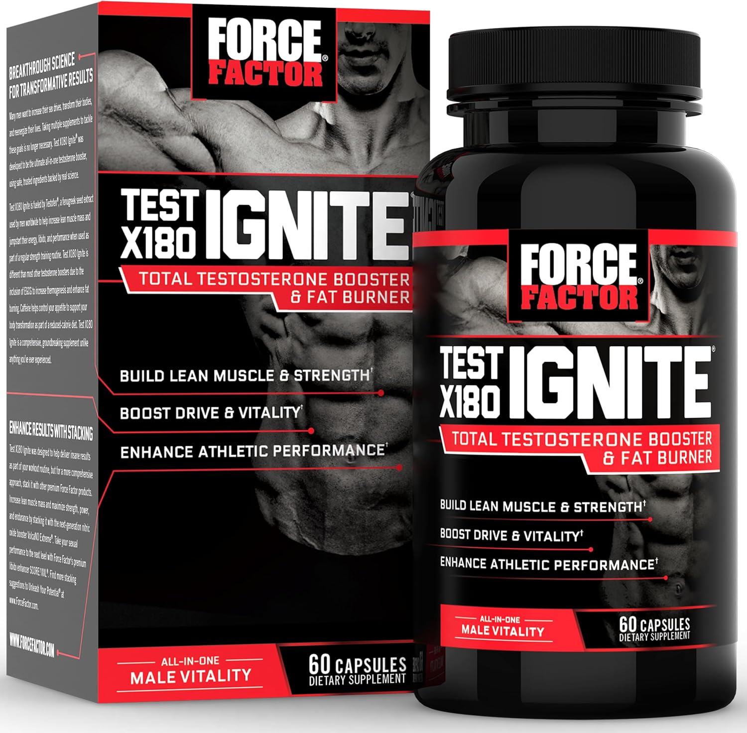 Force Factor Test X180 Ignite Total Testosterone Booster,  60 Count