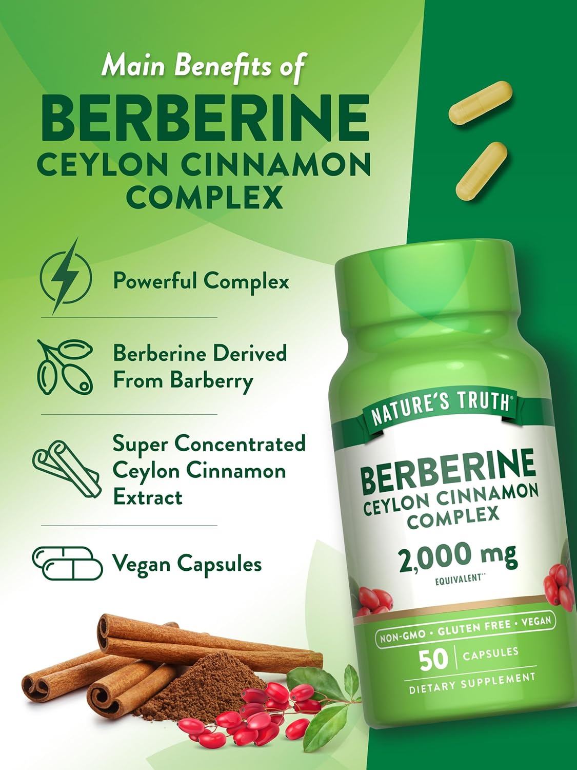 Nature's Truth Berberine Complex w/Cinnamon Capsules, 50 CT