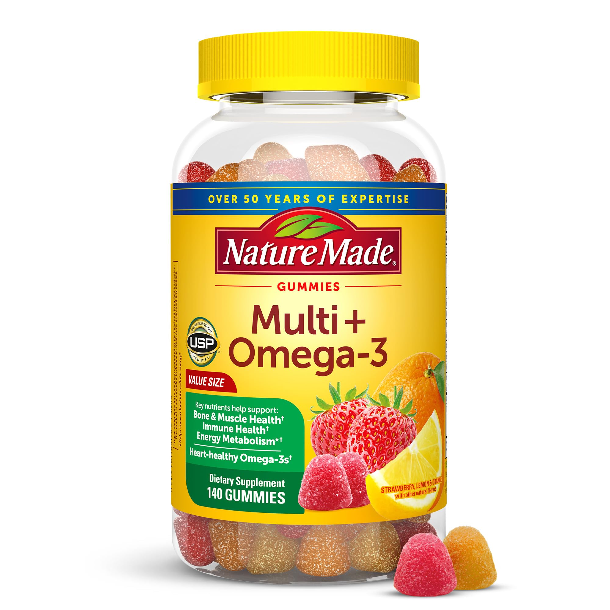 Nature Made Multivitamin + Omega-3, Multivitamin Gummies for Women and Men, Daily Nutritional Support, 140 Adult Gummy Vitamins & Minerals, 70 Day Supply
