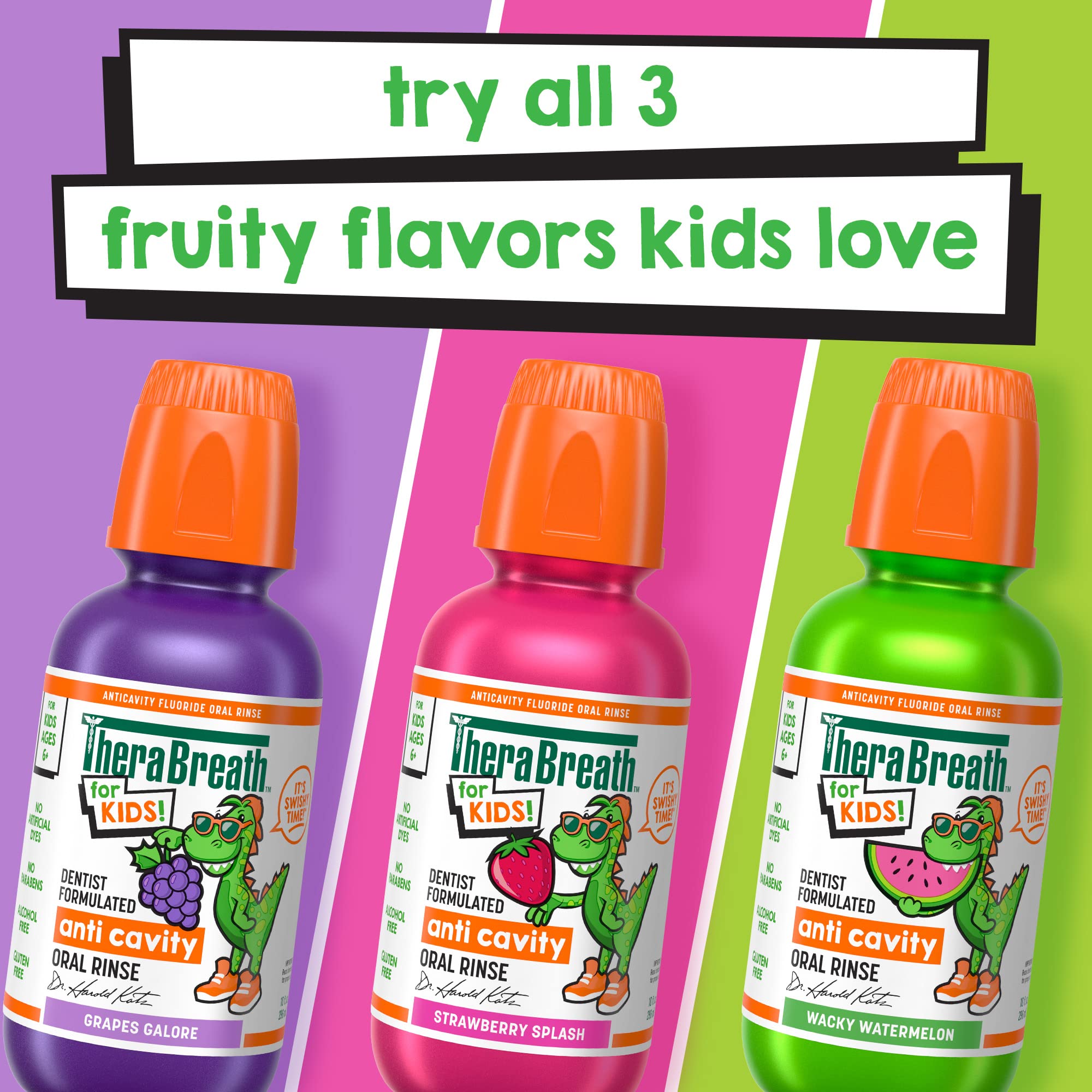 TheraBreath Kids Organic Wacky Watermelon Mouthwash, 16 Fl Oz