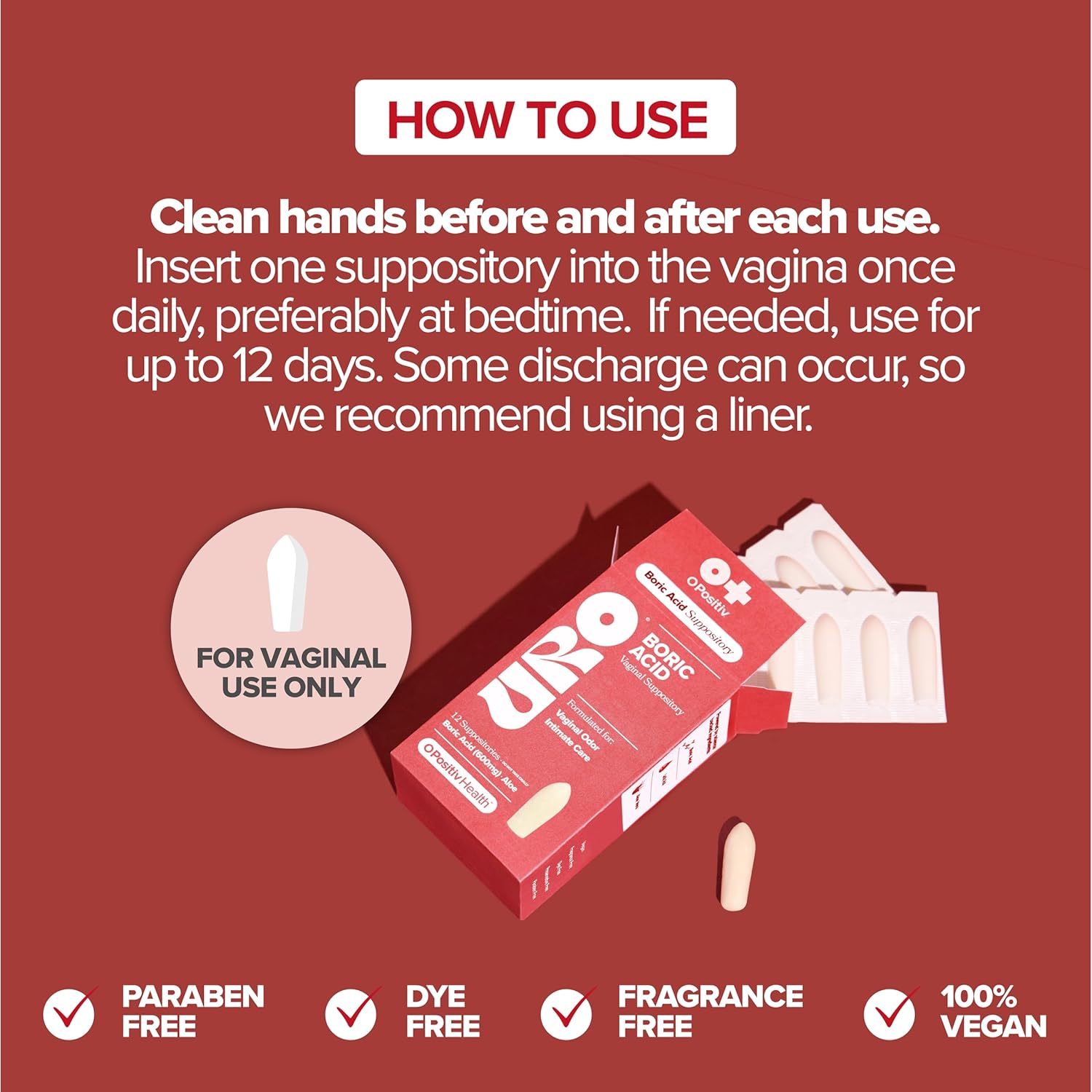 O Positiv URO Boric Acid Vaginal, 12 Suppository