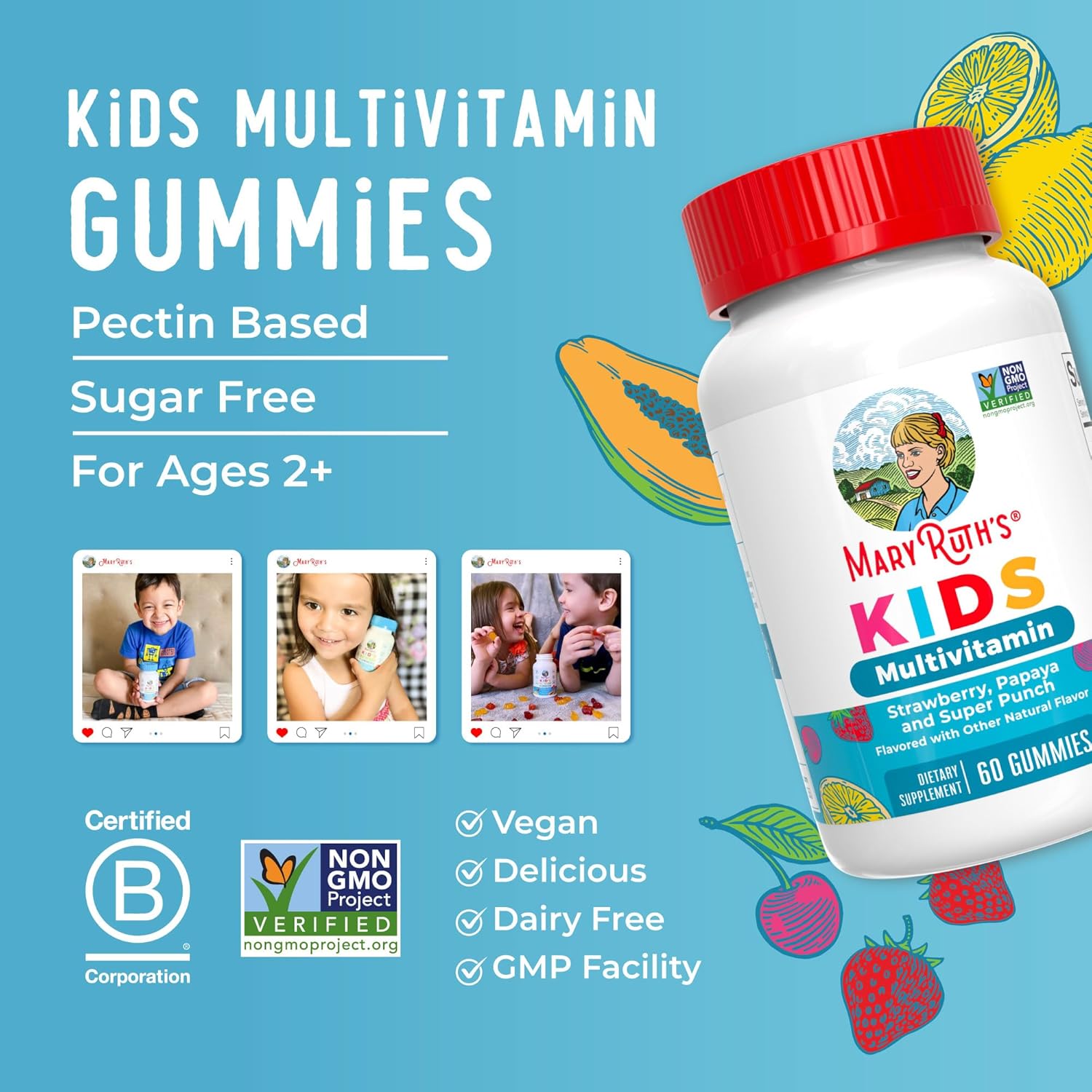 MaryRuth Organics Kids Multivitamin Gummies, 60 Count