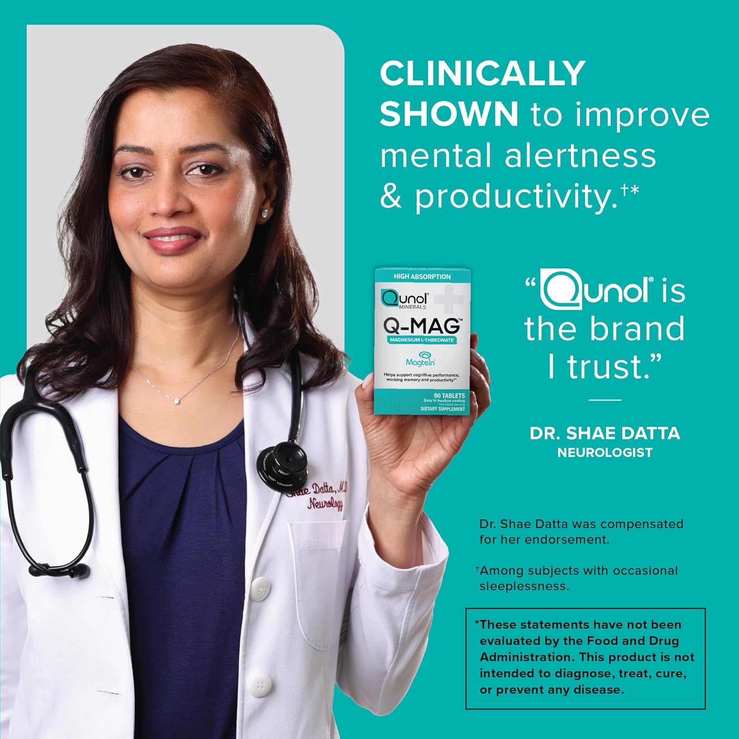 Qunol Q-Mag Magnesium L-Threonate Tablets, 2000mg, 60 Count