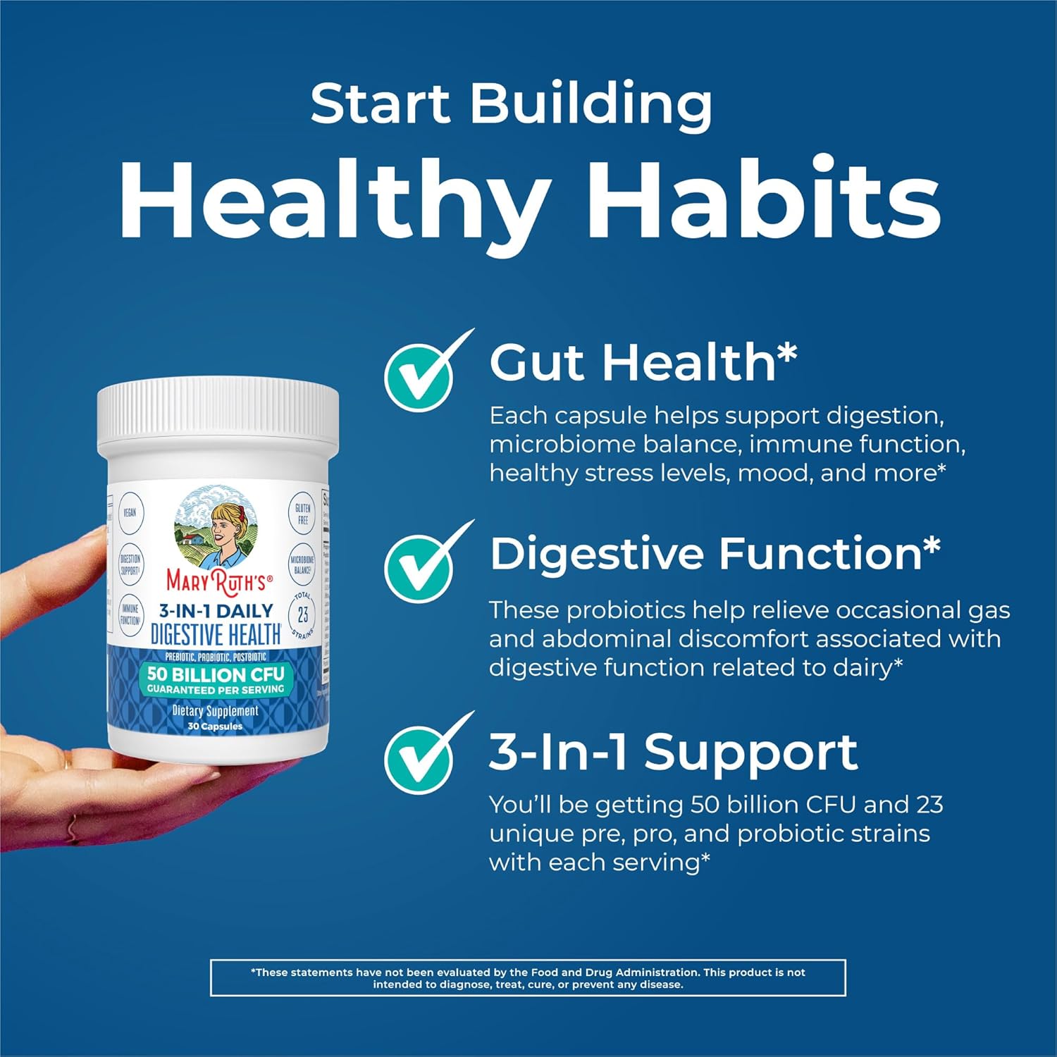 MaryRuth's 3-in-1 Probiotics, 50 Billion CFU, 30 Servings