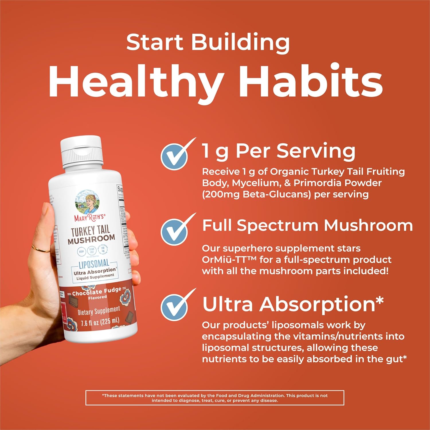 MaryRuth Organics Turkey Tail Mushroom Supplement, 7.6 oz