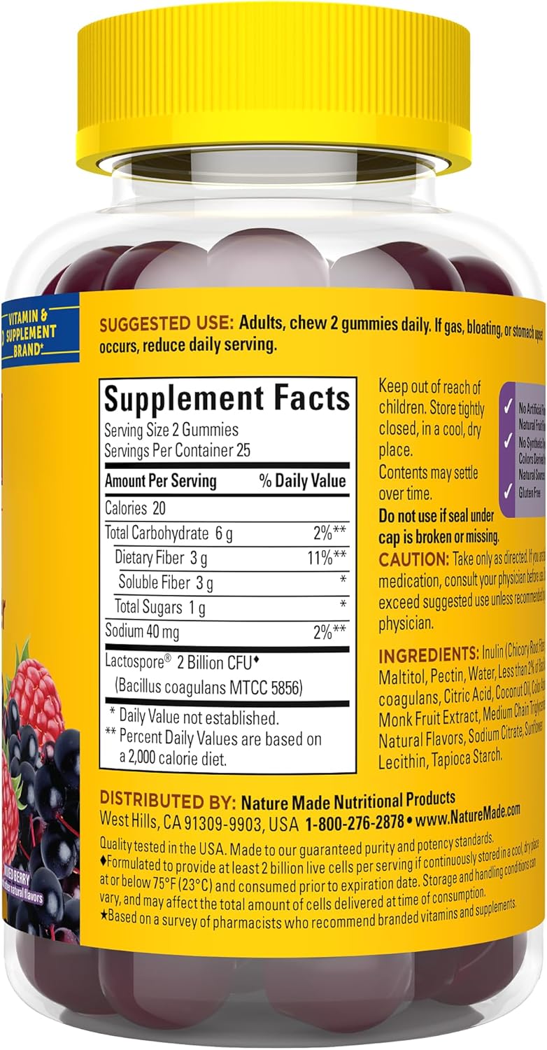 Nature Made Probiotic + Prebiotic Fiber, 50 Gummies