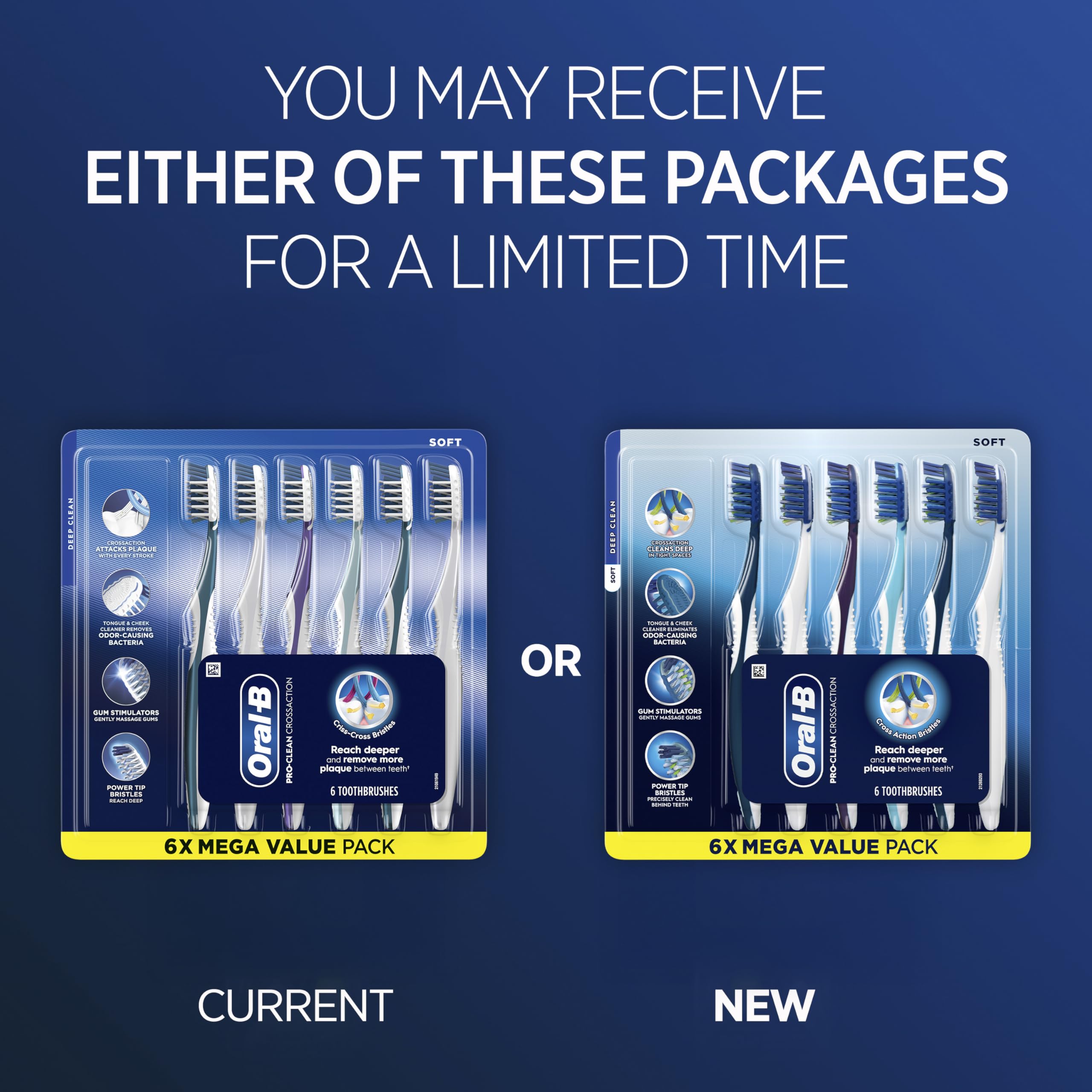 Oral-B Pro Clean Cross Action Toothbrushes, Deep Plaque Removal, 6 Count