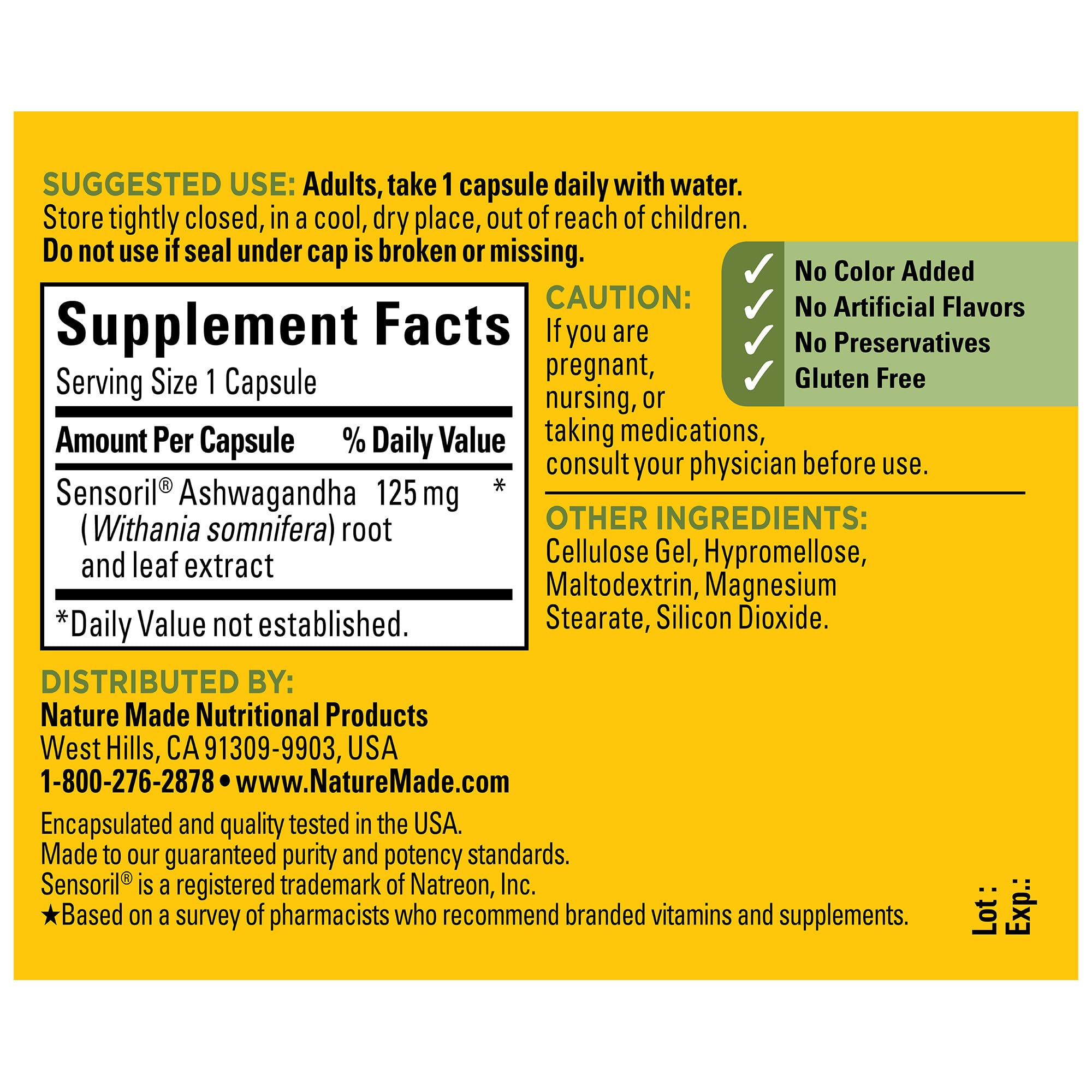 Nature Made Ashwagandha Capsules 125mg for Stress Support, 60 Capsules, 60 Day Supply