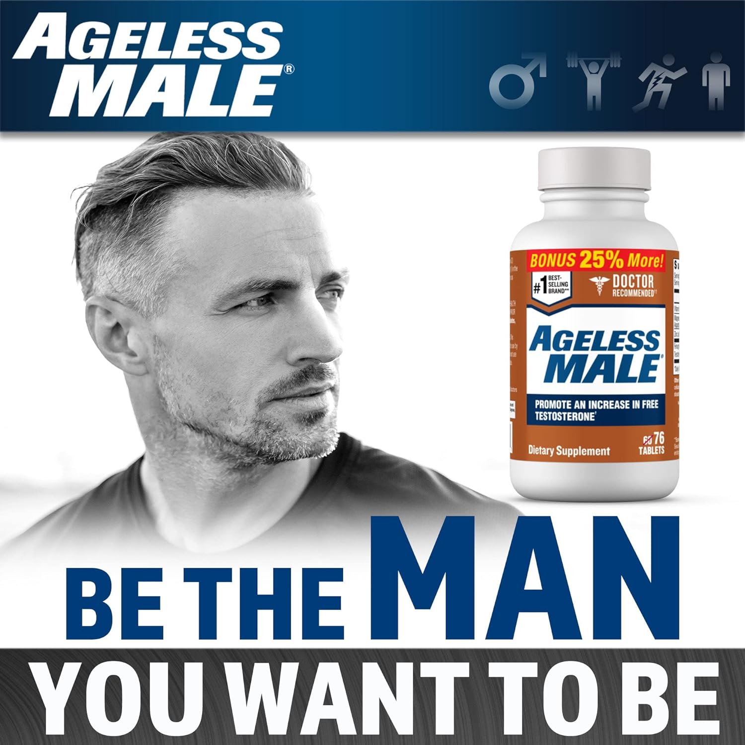 Ageless Male Free Testosterone Booster Supplement for Men, 60 Tablets