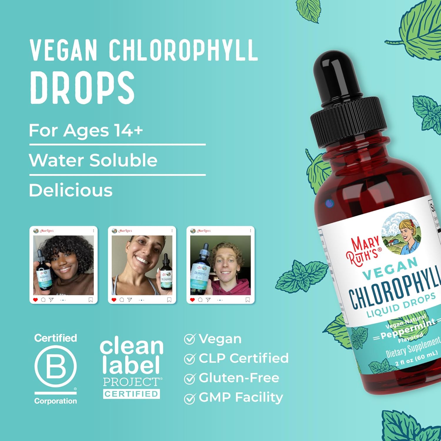 MaryRuth's Organics Vegan Liquid Chlorophyll Drops, 2 Fl Oz