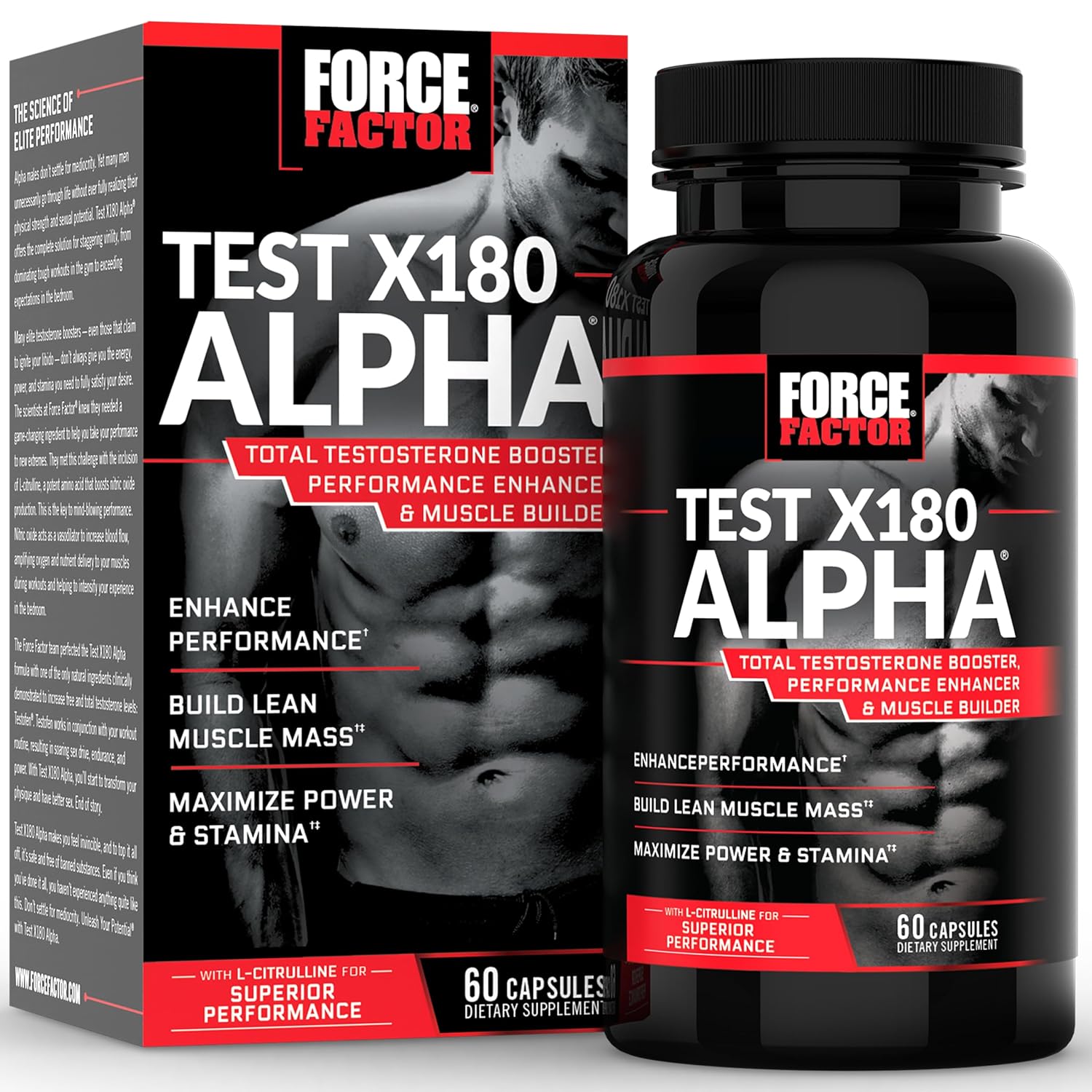Force Factor Test X180 Alpha Total Testosterone Booster, 60 Capsules