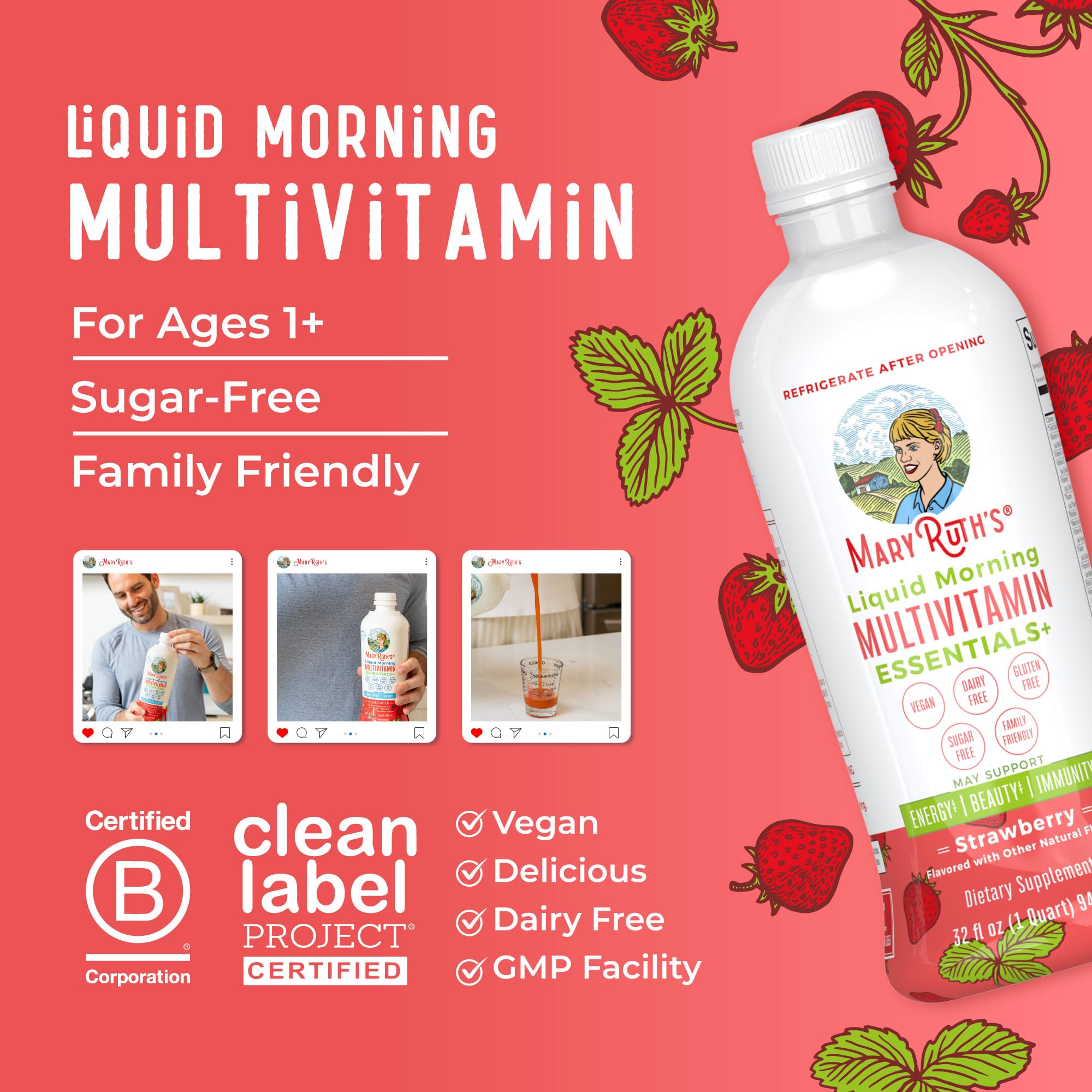 MaryRuth Organics Liquid Morning Multivitamin Essentials+, 32 Fl Oz