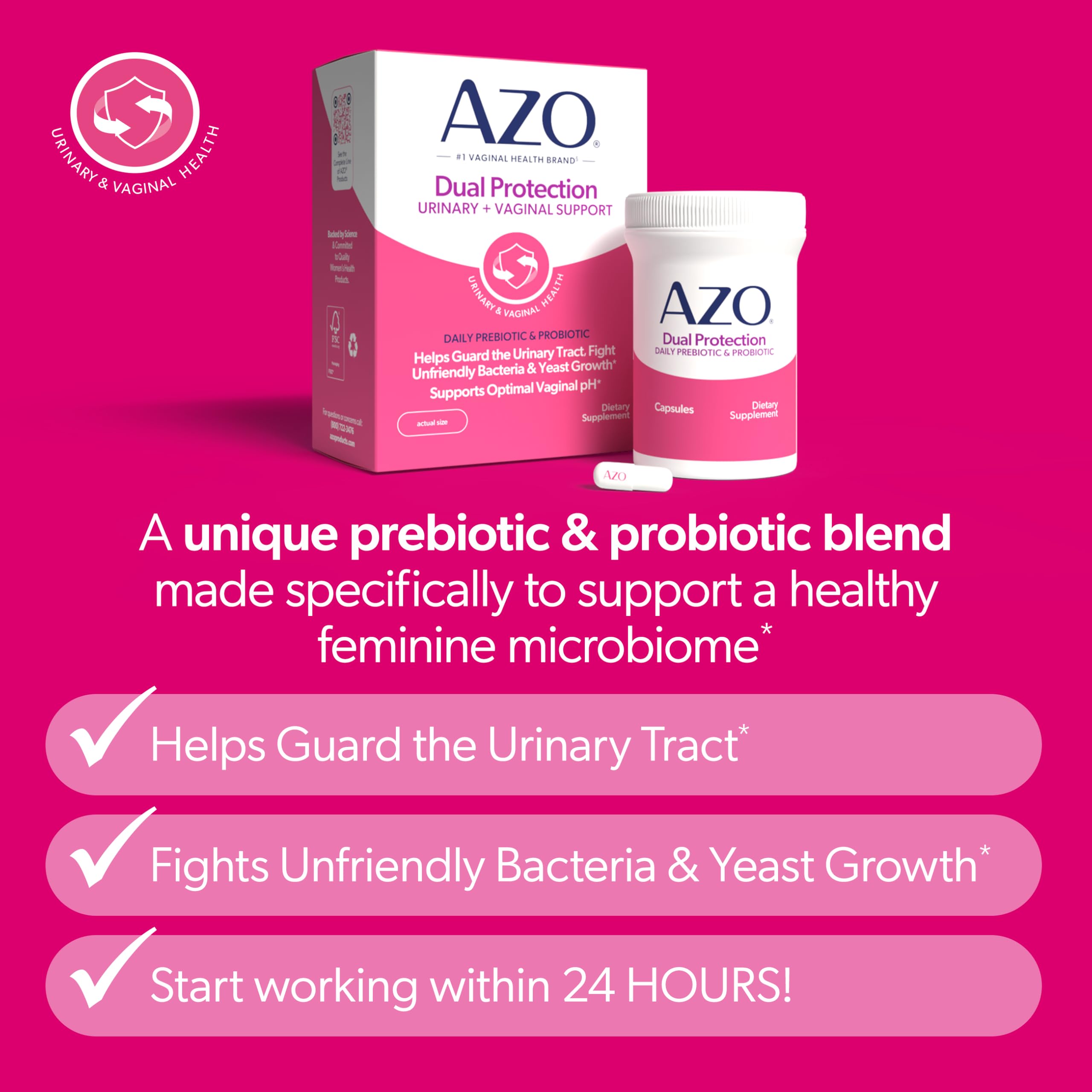 AZO Dual Protection, Urinary + Vaginal Support, 30 Count