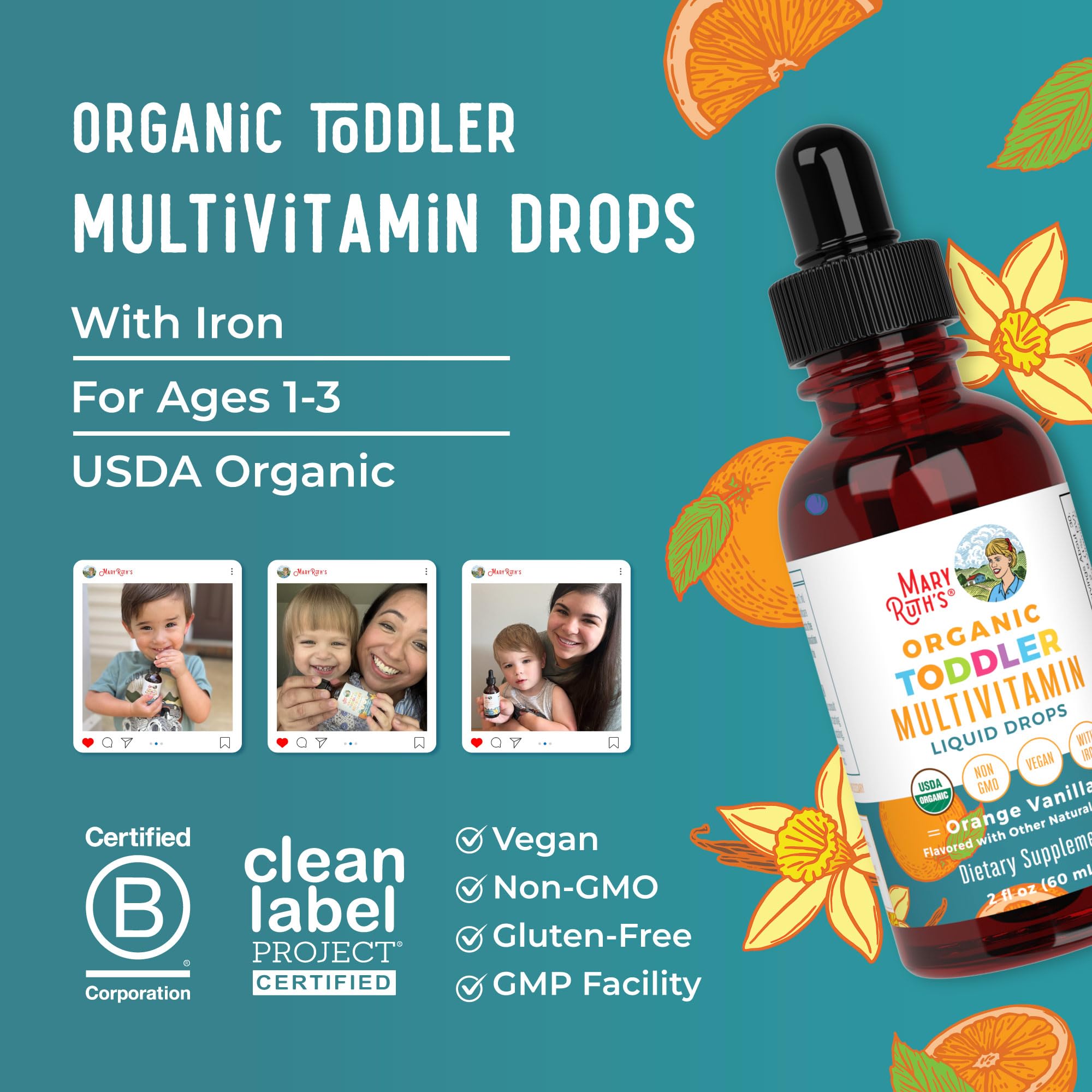MaryRuth Organics Multivitamin & Multimineral with Iron for Toddlers, 2 Fl Oz