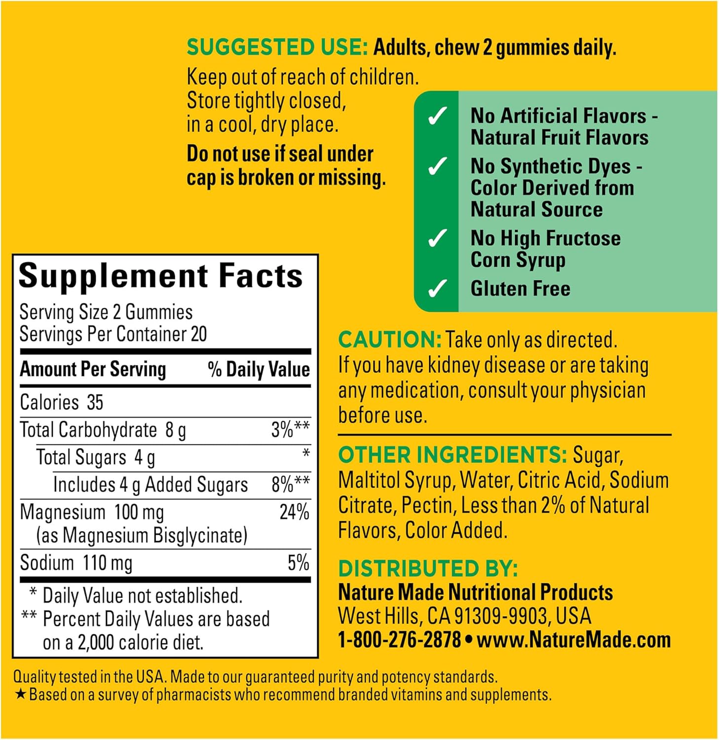 Nature Made High Absorption Magnesium Glycinate 100 mg, 40 Gummies