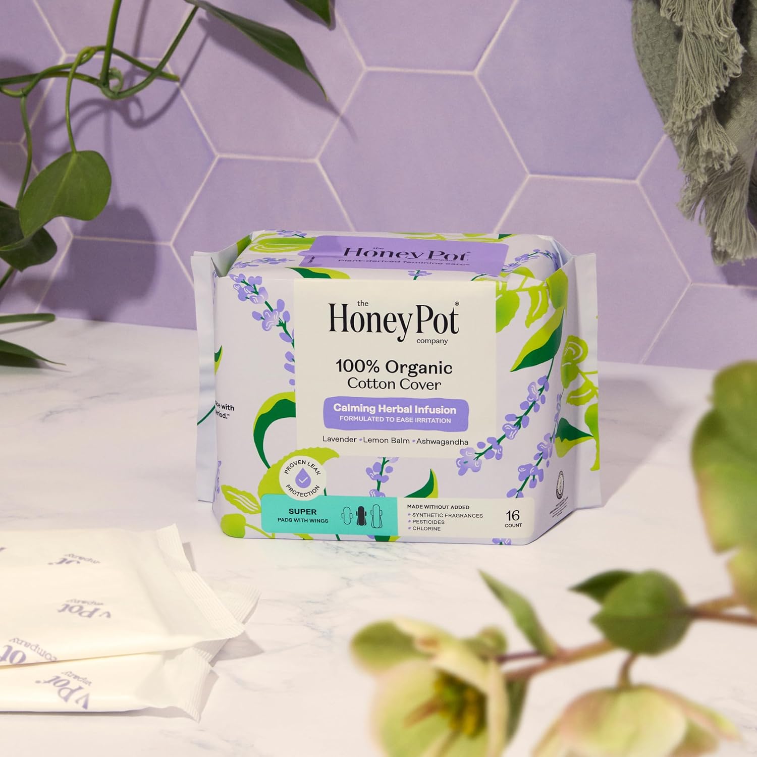 The Honey Pot Company, Calming Herbal Infusion Super Pads, 16 Count