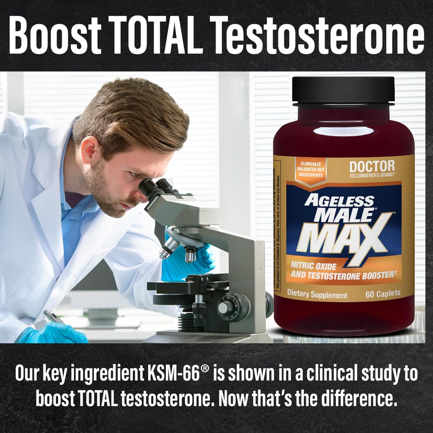 Ageless Male Max Total Testosterone Booster Supplement for Men, 60 Caplets