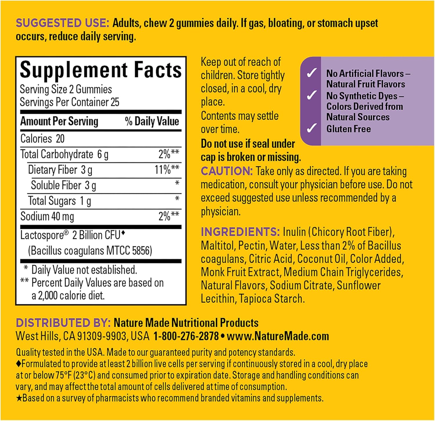 Nature Made Probiotic + Prebiotic Fiber, 50 Gummies