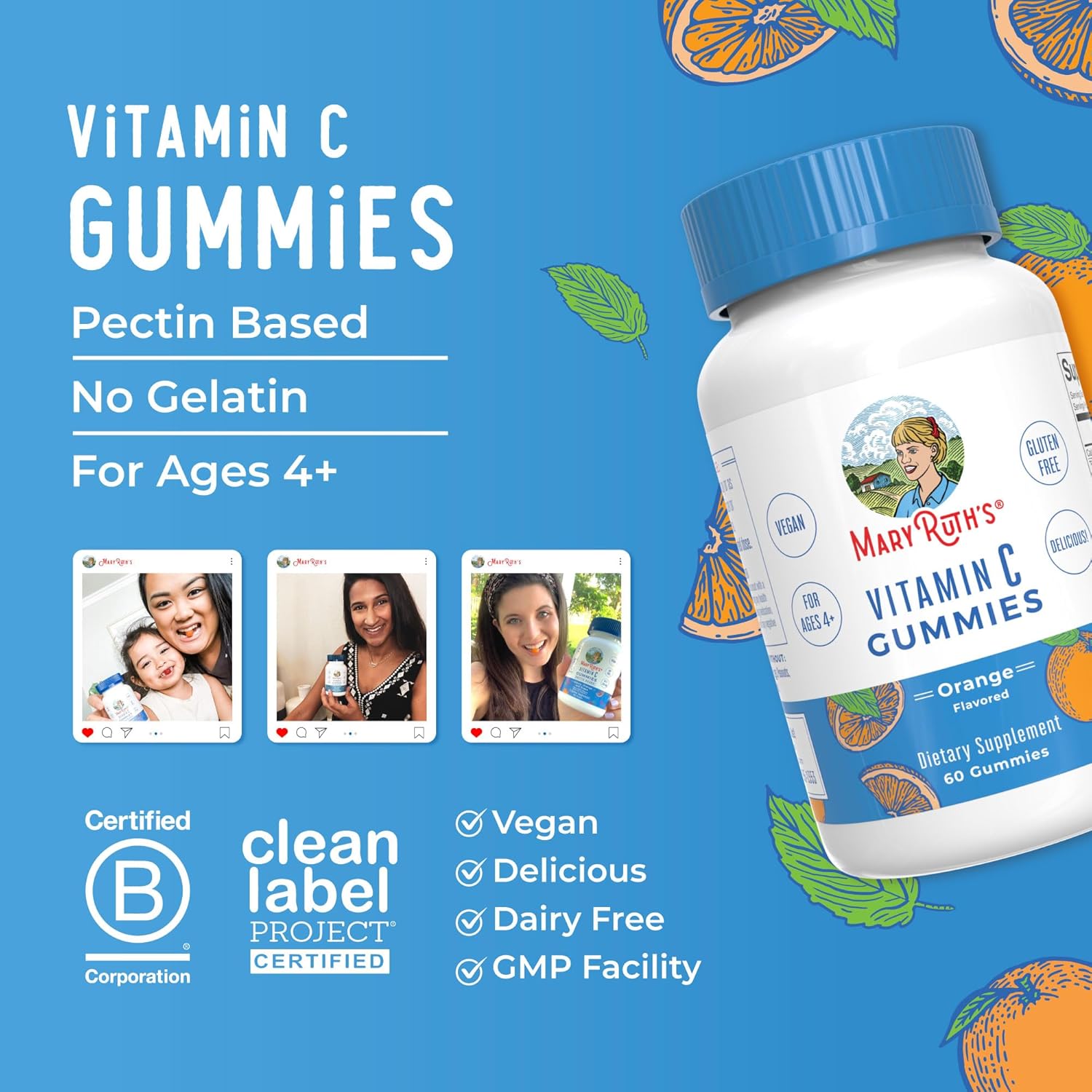 MaryRuth Organics Vegan Vitamin C, 60 Gummies