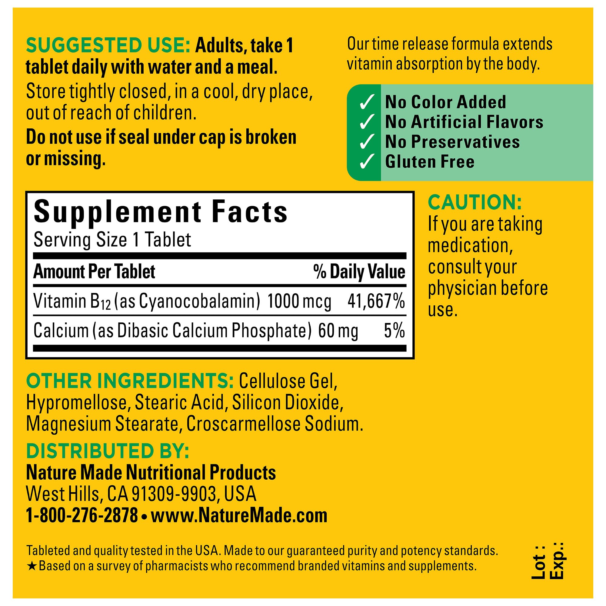 Nature Made Vitamin B12 1000 mcg, B12 Vitamins, Dietary Supplement for Energy Metabolism Support, 160 Time Release Tablets, 160 Day Supply