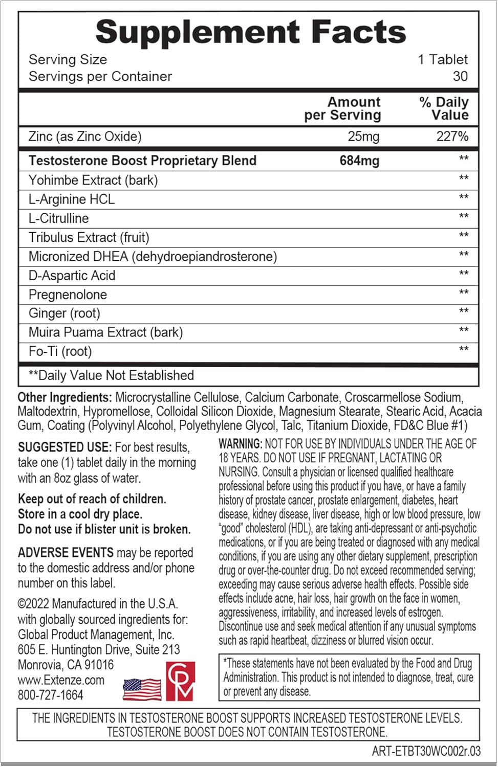 ExtenZe Testosterone Boost 30ct