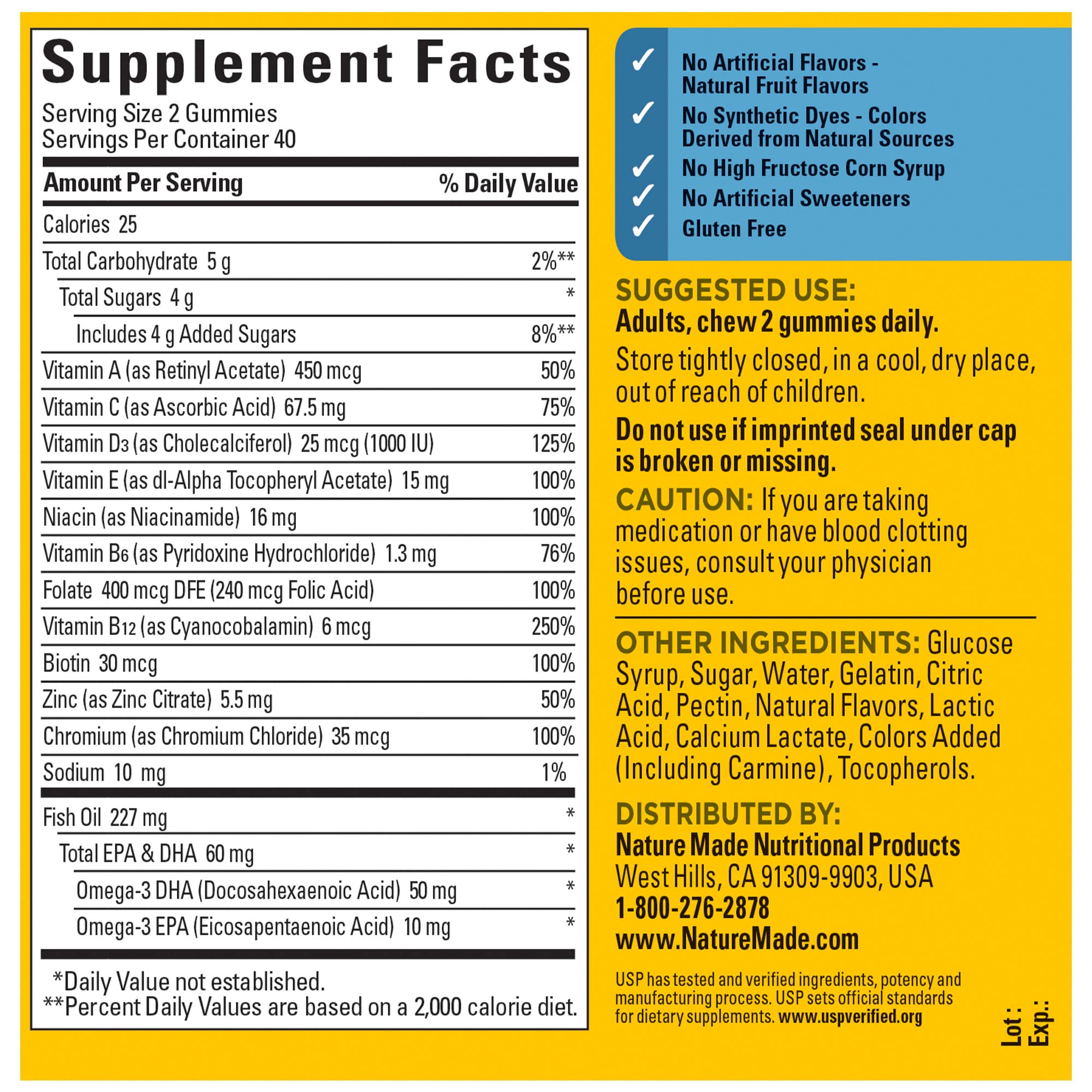 Nature Made Mens Multivitamin Gummies with Omega-3, Mens Gummy Multivitamins for Daily Nutritional Support, 150 Gummy Vitamins and Minerals, 75 Day Supply