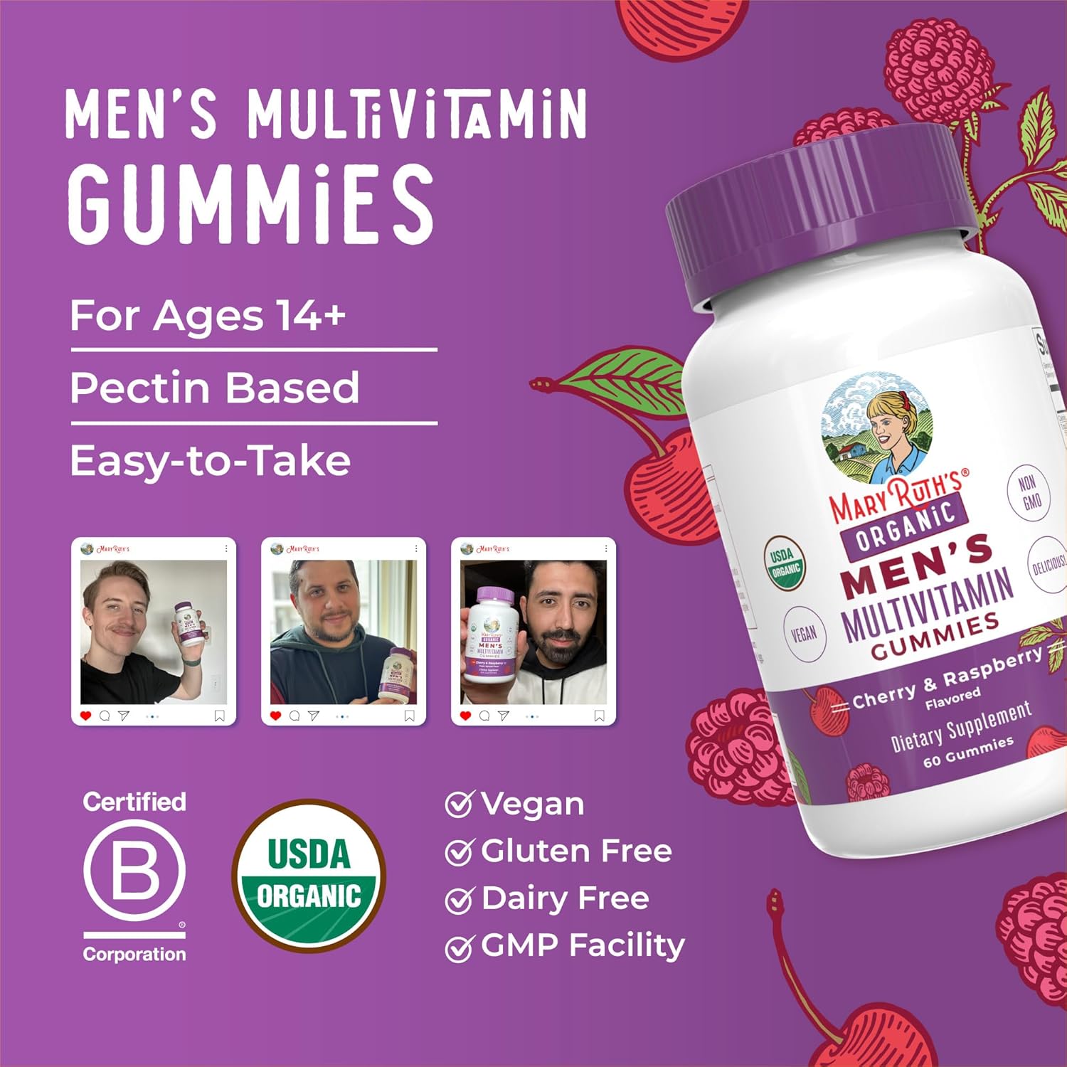 MaryRuth Organics Mens Vitamin Gummy, 60 Count